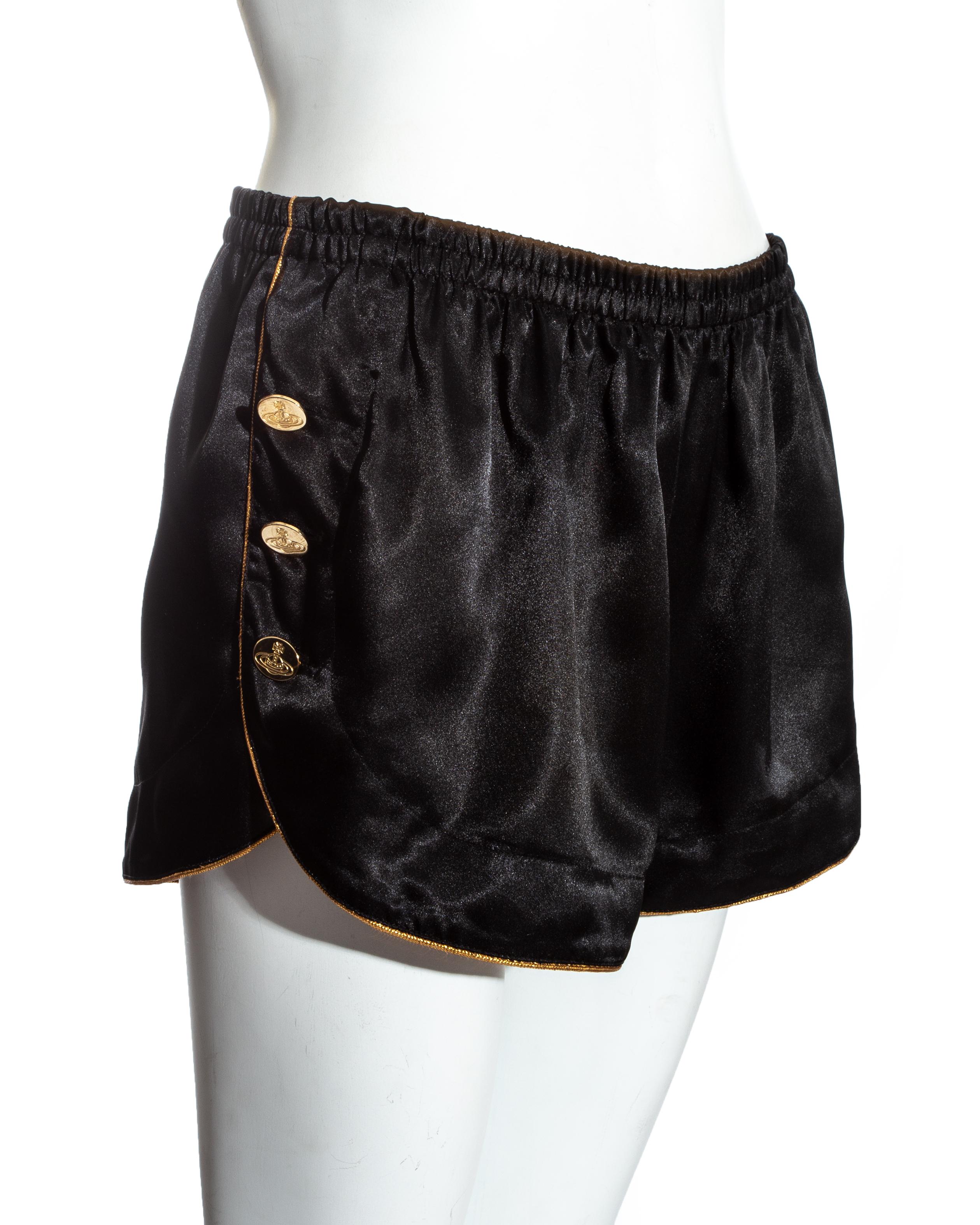 Women's Vivienne Westwood black and gold embroidered satin mini shorts, ss 1993