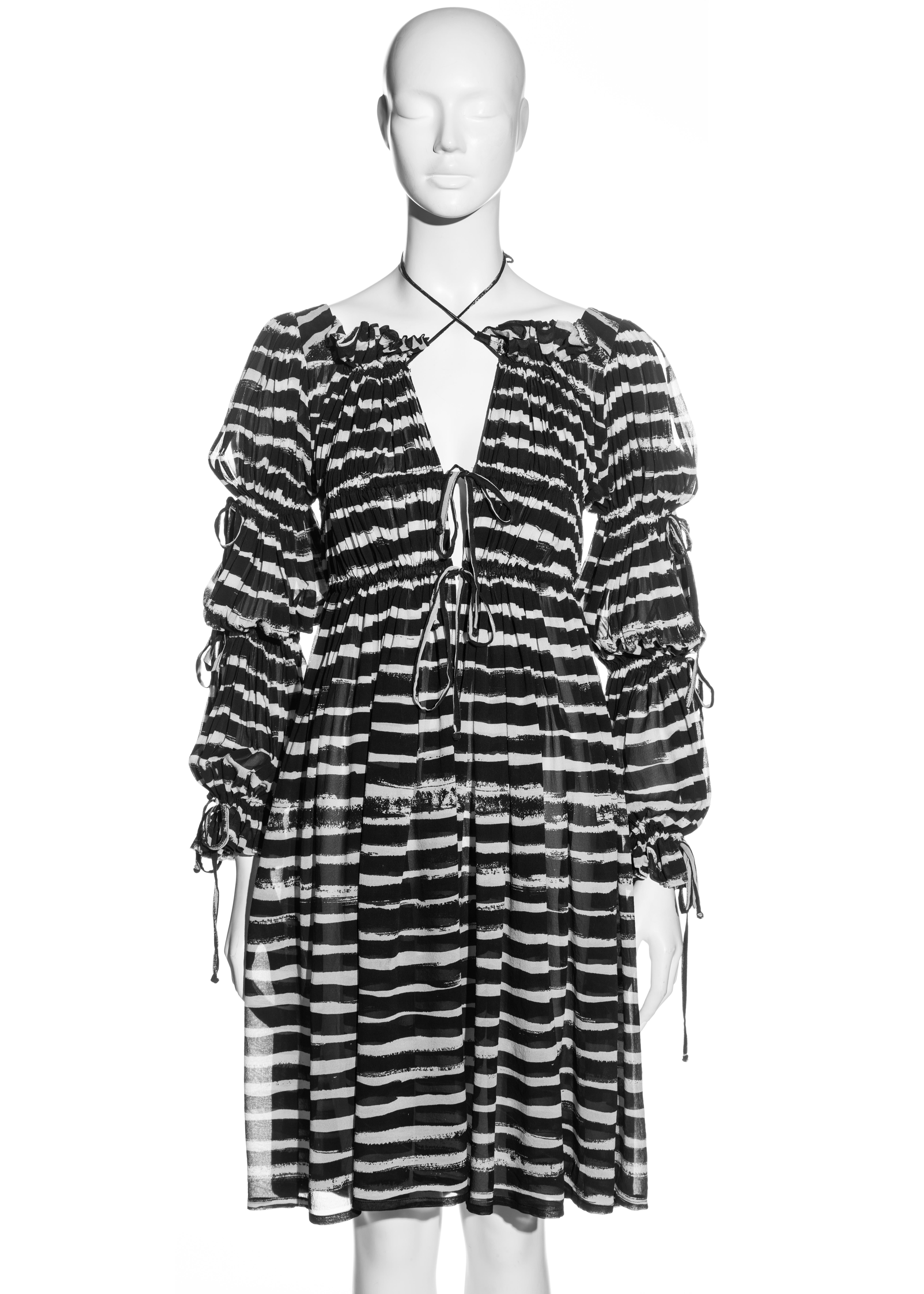 Vivienne Westwood black and white striped cotton gathered dress, ss 1996 In Excellent Condition For Sale In London, GB