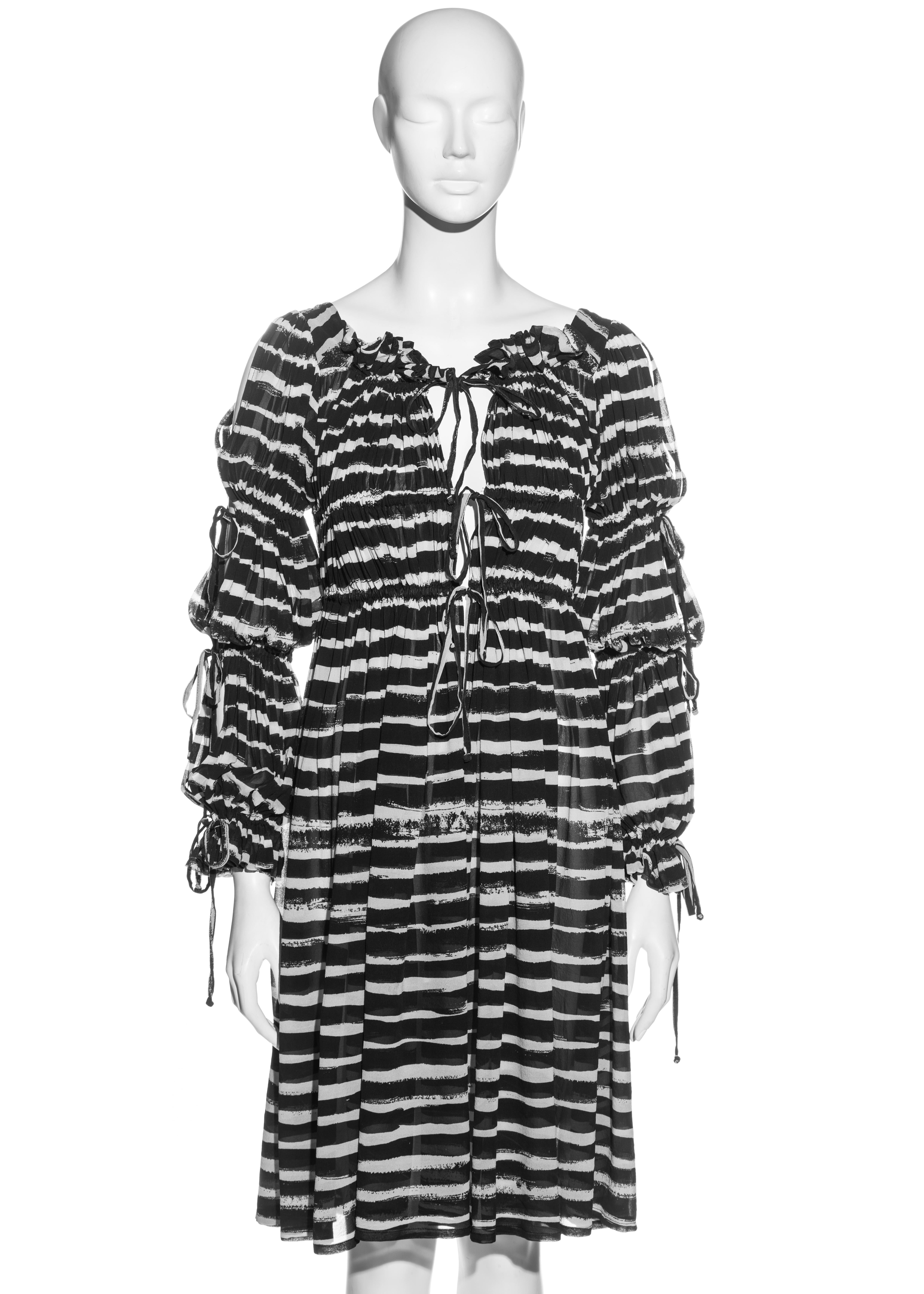 Women's or Men's Vivienne Westwood black and white striped cotton gathered dress, ss 1996 For Sale