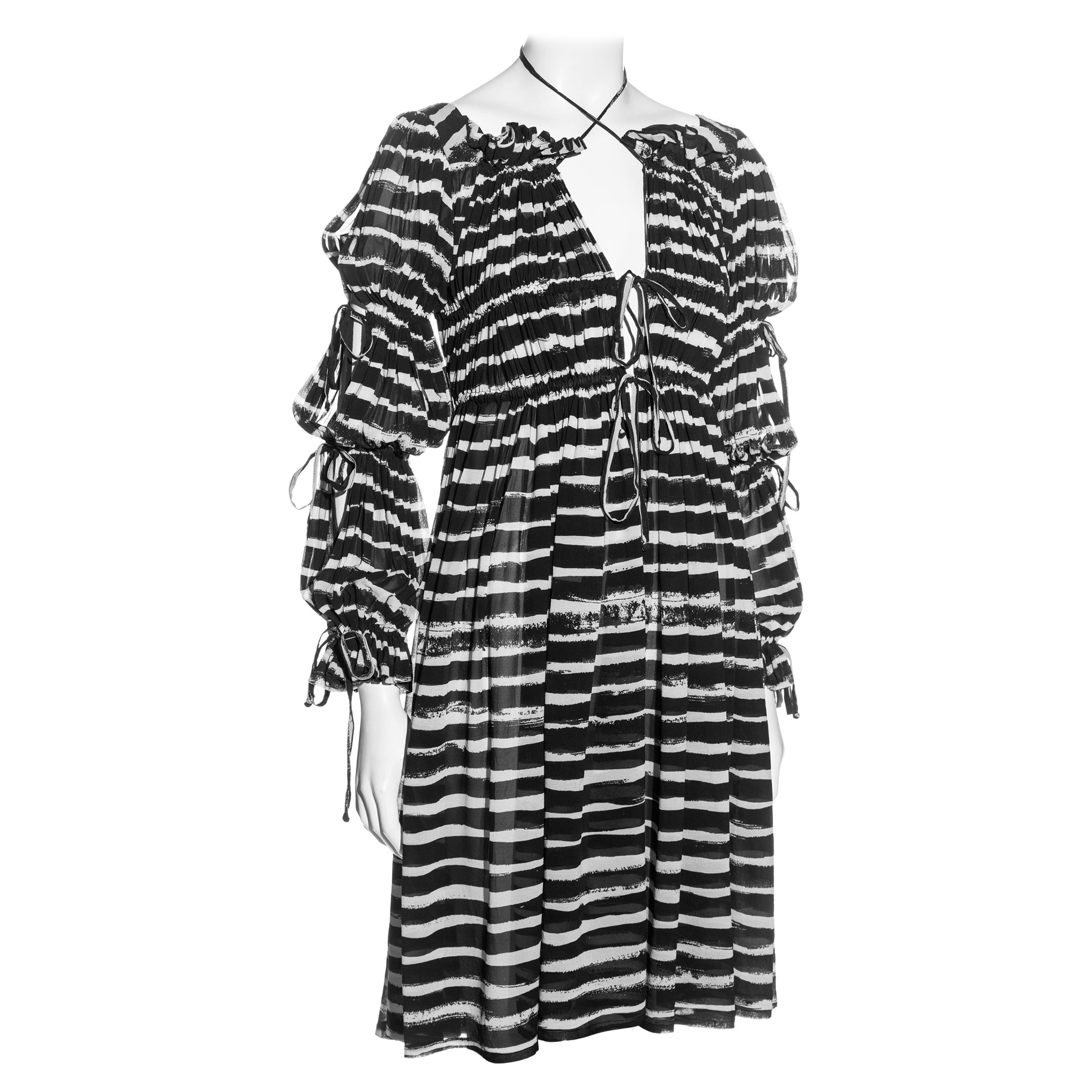 Vivienne Westwood black and white striped cotton gathered dress, ss 1996 For Sale