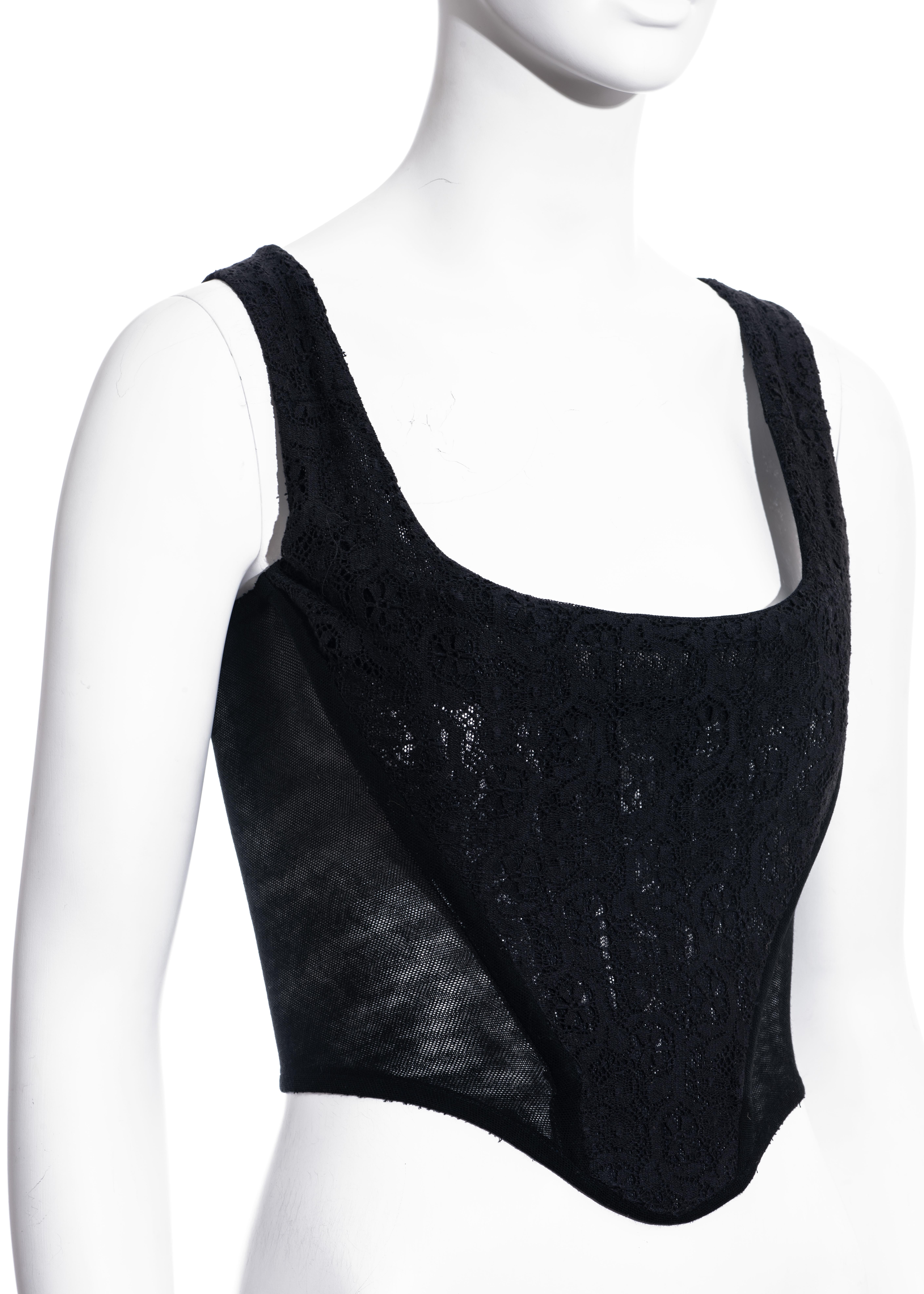 Black Vivienne Westwood black cotton lace and mesh corset, fw 1994 For Sale