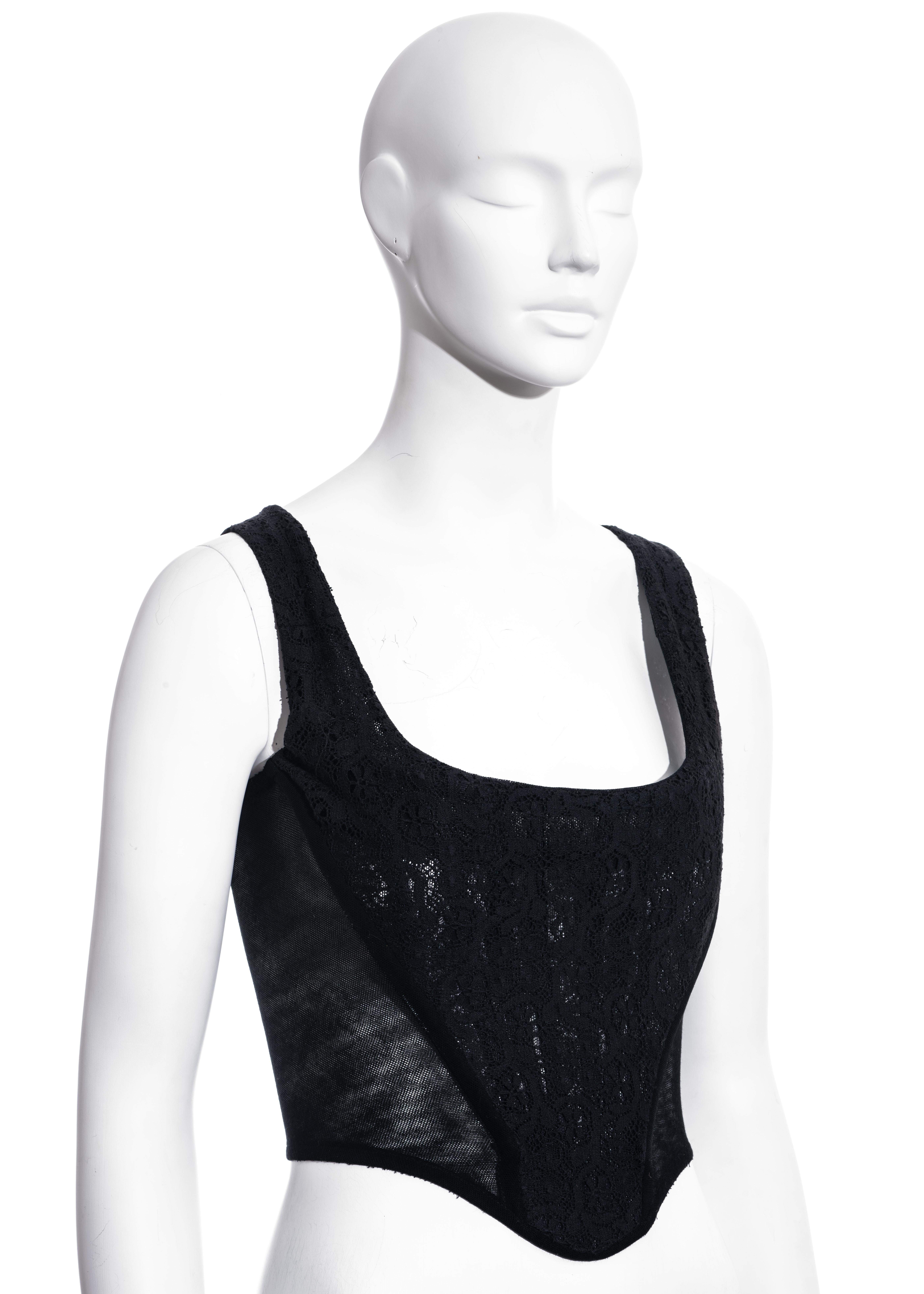 Vivienne Westwood black cotton lace and mesh corset, fw 1994 In Excellent Condition For Sale In London, GB