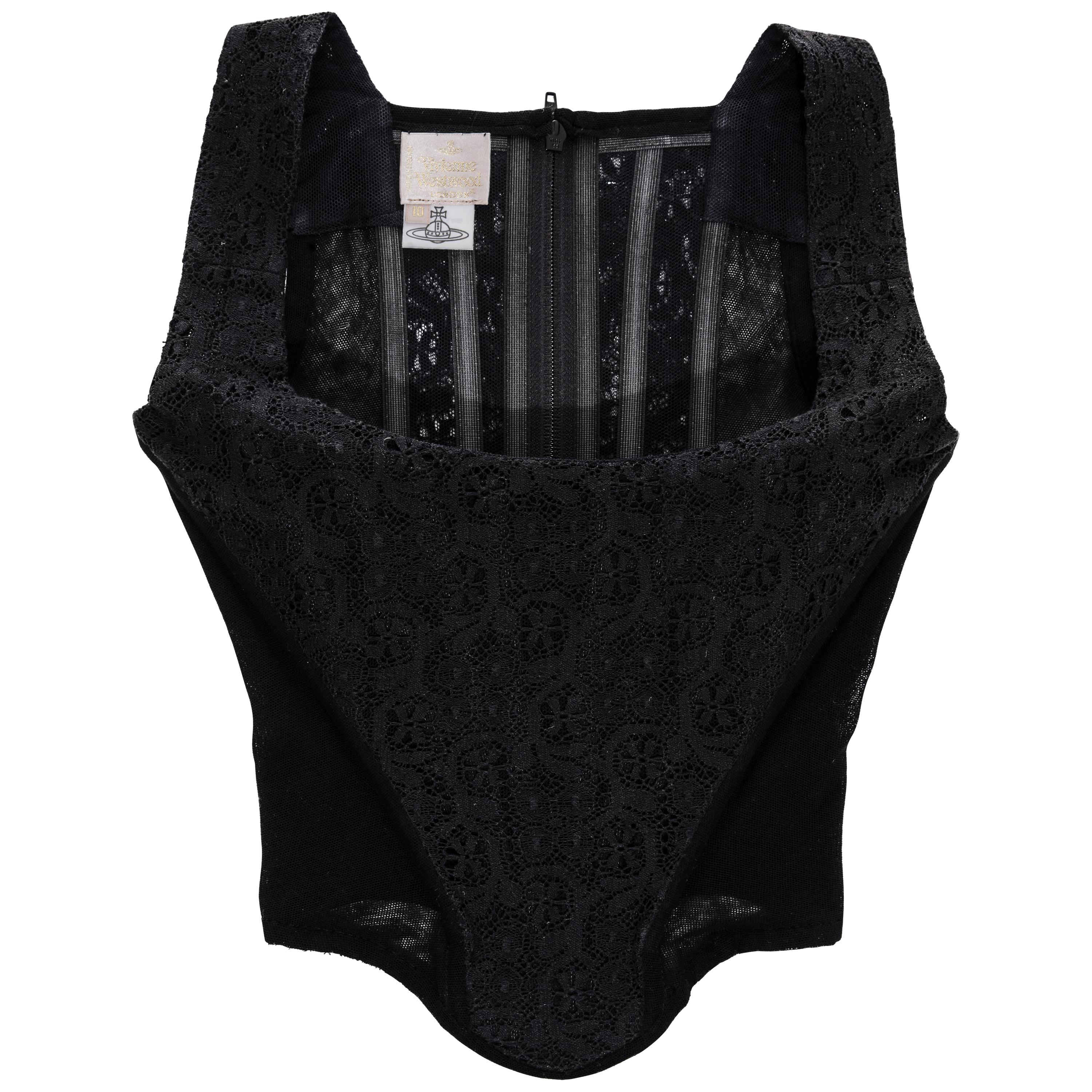 Vivienne Westwood black cotton lace and mesh corset, fw 1994 For Sale
