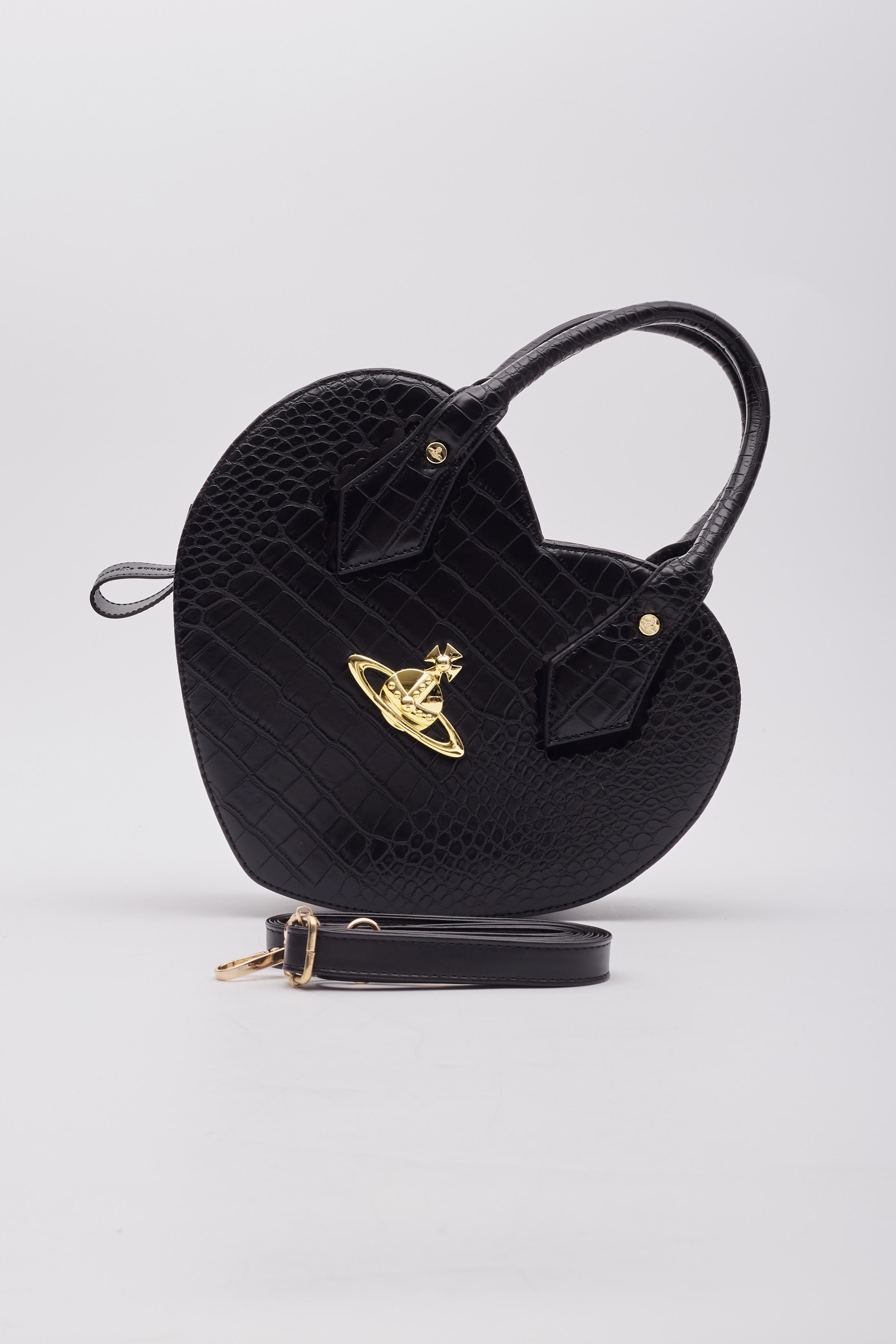 Vivienne Westwood Black Croc Embossed Chancery Heart Handbag For Sale 7