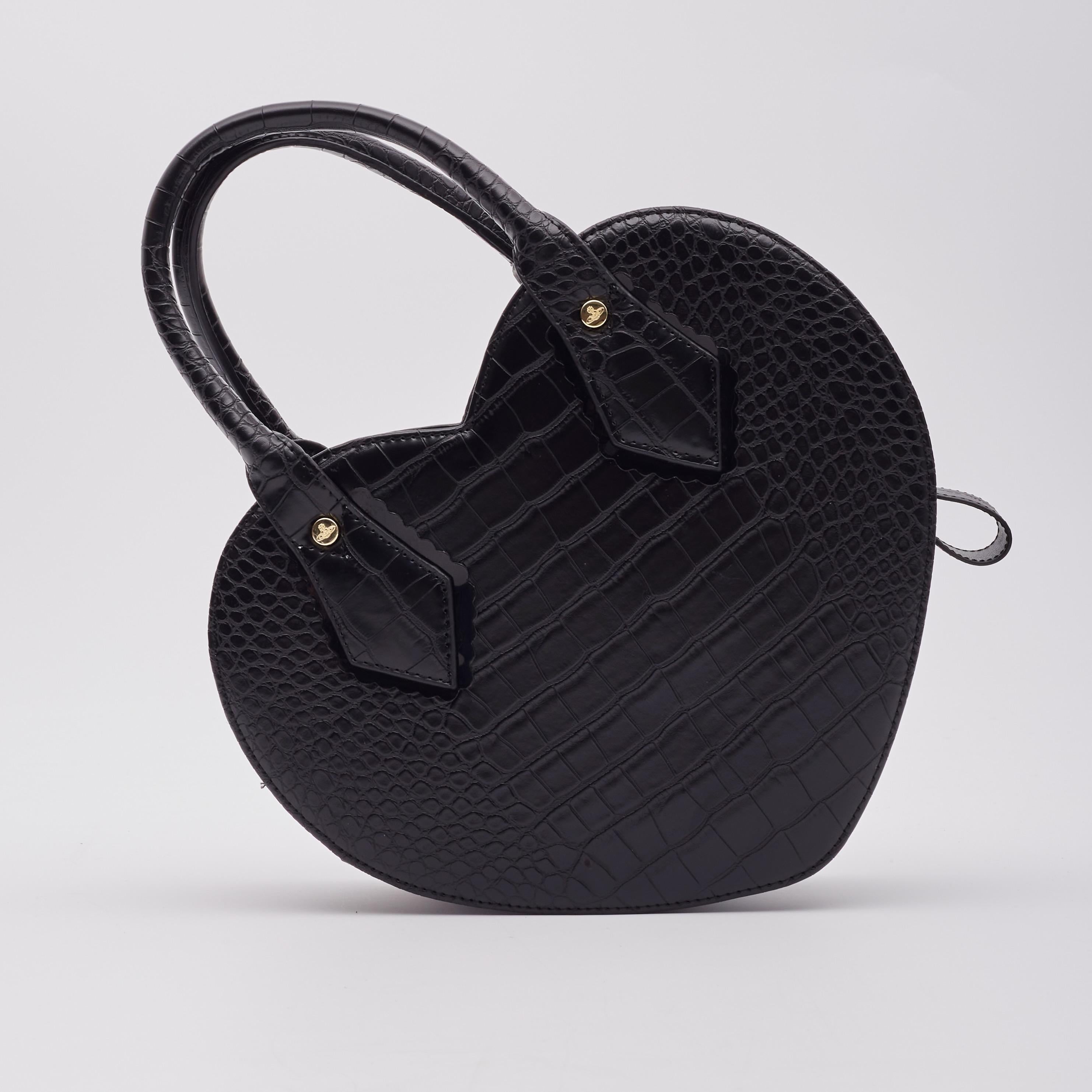 Women's Vivienne Westwood Black Croc Embossed Chancery Heart Handbag For Sale