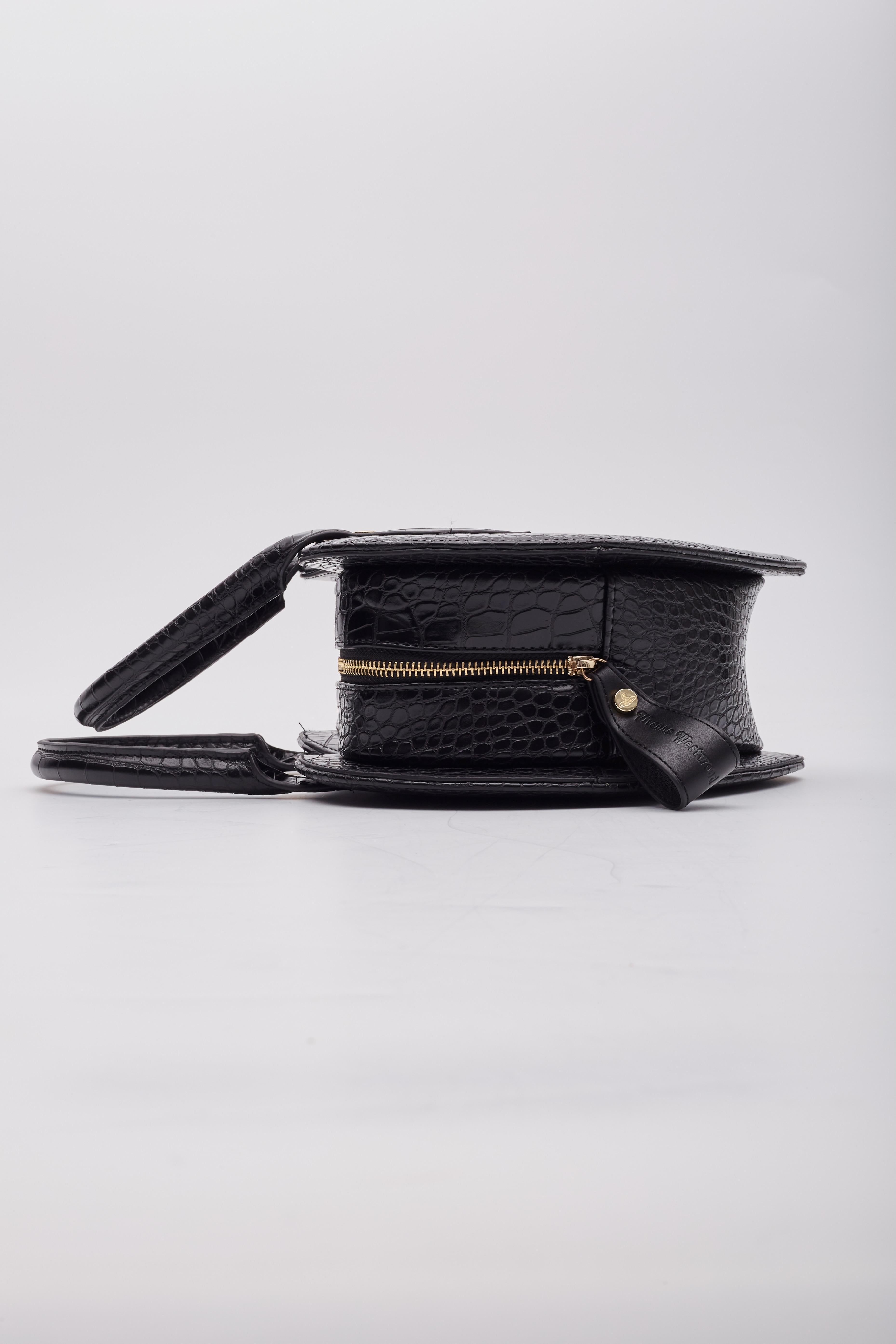 Vivienne Westwood Black Croc Embossed Chancery Heart Handbag For Sale 1