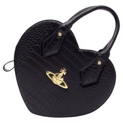 Vivienne Westwood Black Croc Embossed Chancery Heart Handbag