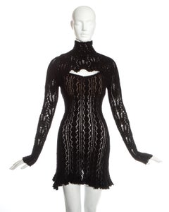 Vivienne Westwood black crochet knit corseted mini dress with cut out, fw 1993