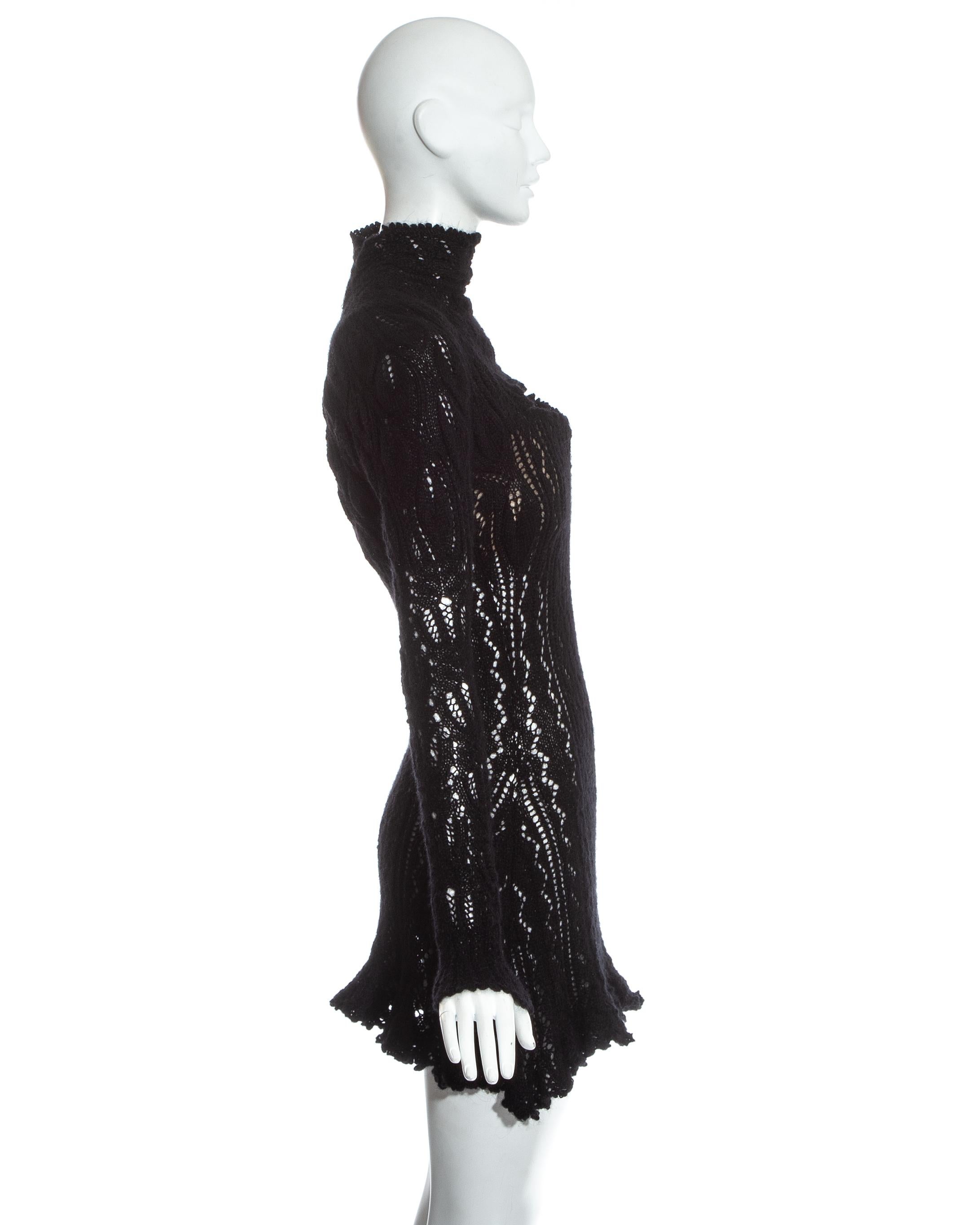 Black Vivienne Westwood black crochet knit corseted mini dress with cut out, fw 1993