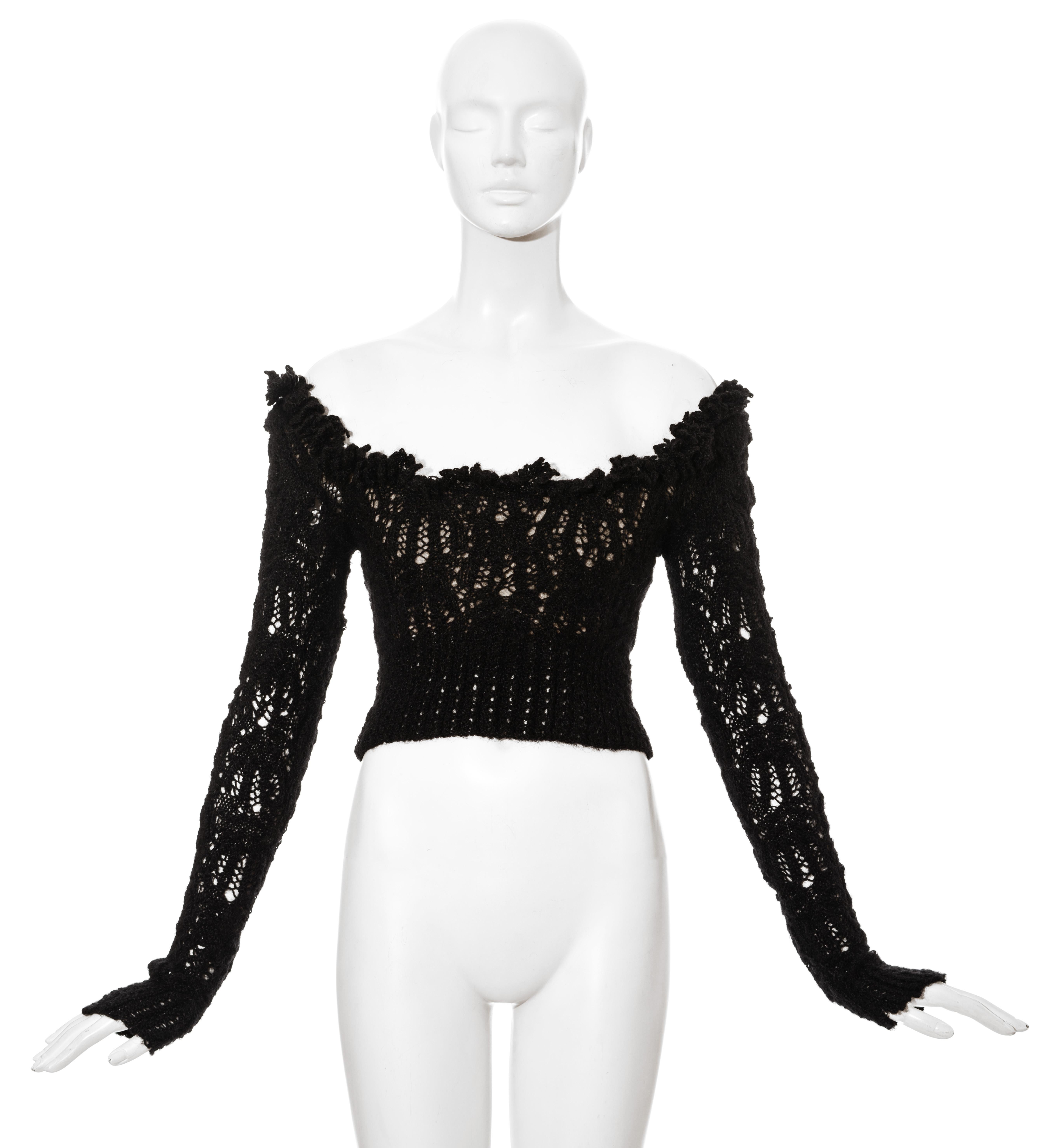 Vivienne Westwood black crochet wool off-shoulder corset.

Fall-Winter 1993