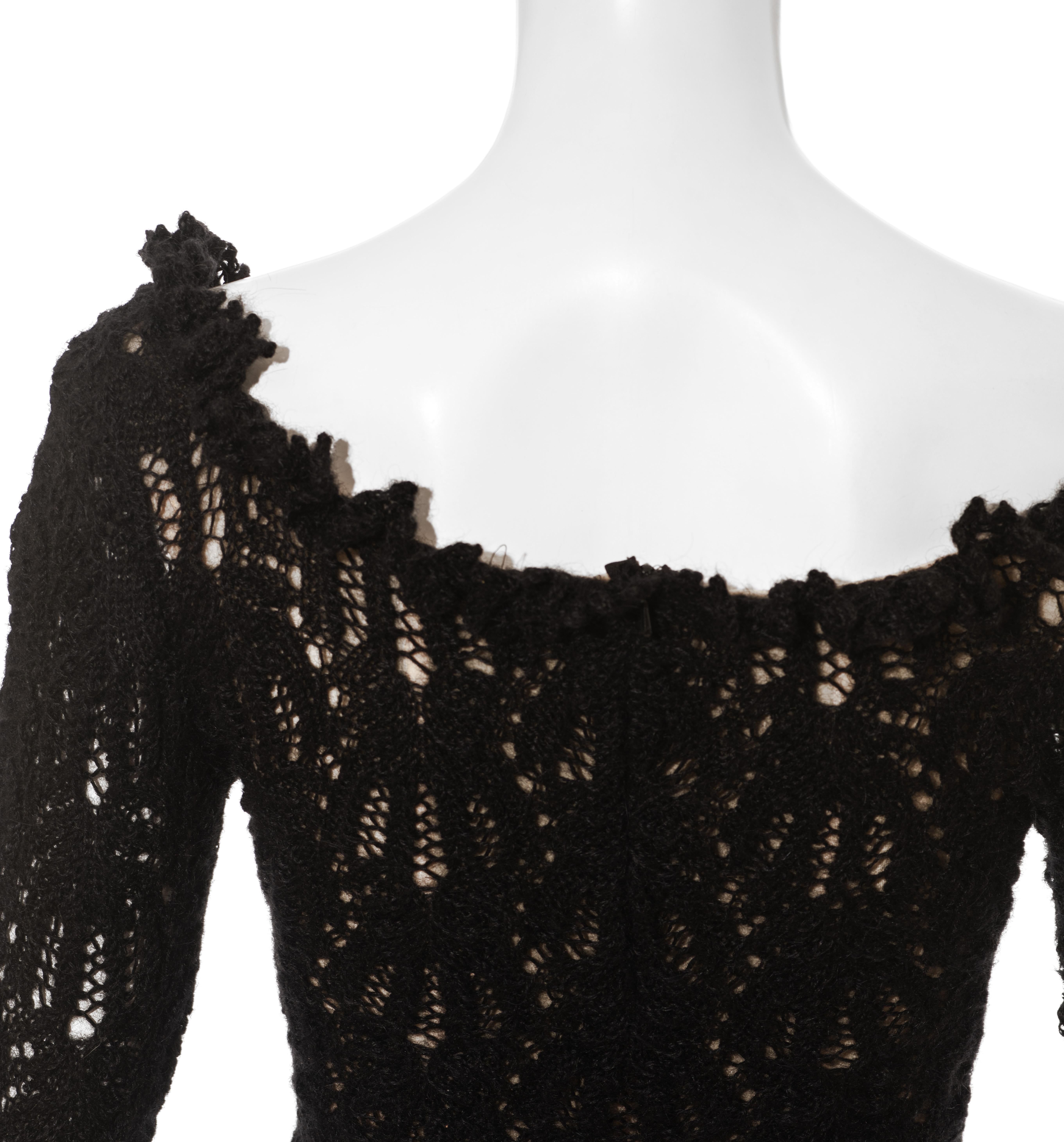 Black Vivienne Westwood black crochet wool off-shoulder corset, fw 1993