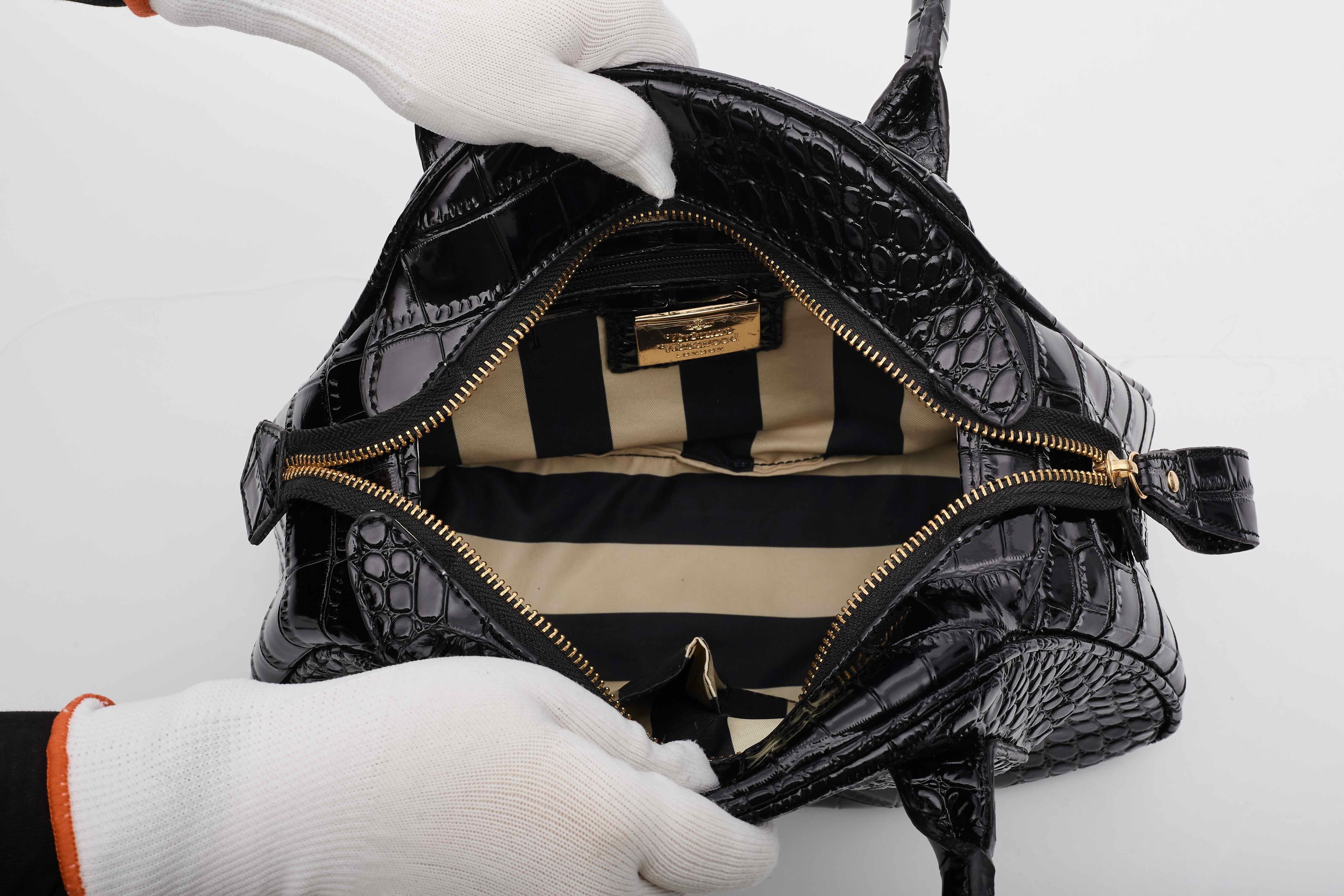 Vivienne Westwood Black Crocodile Chancery Handbag For Sale 3
