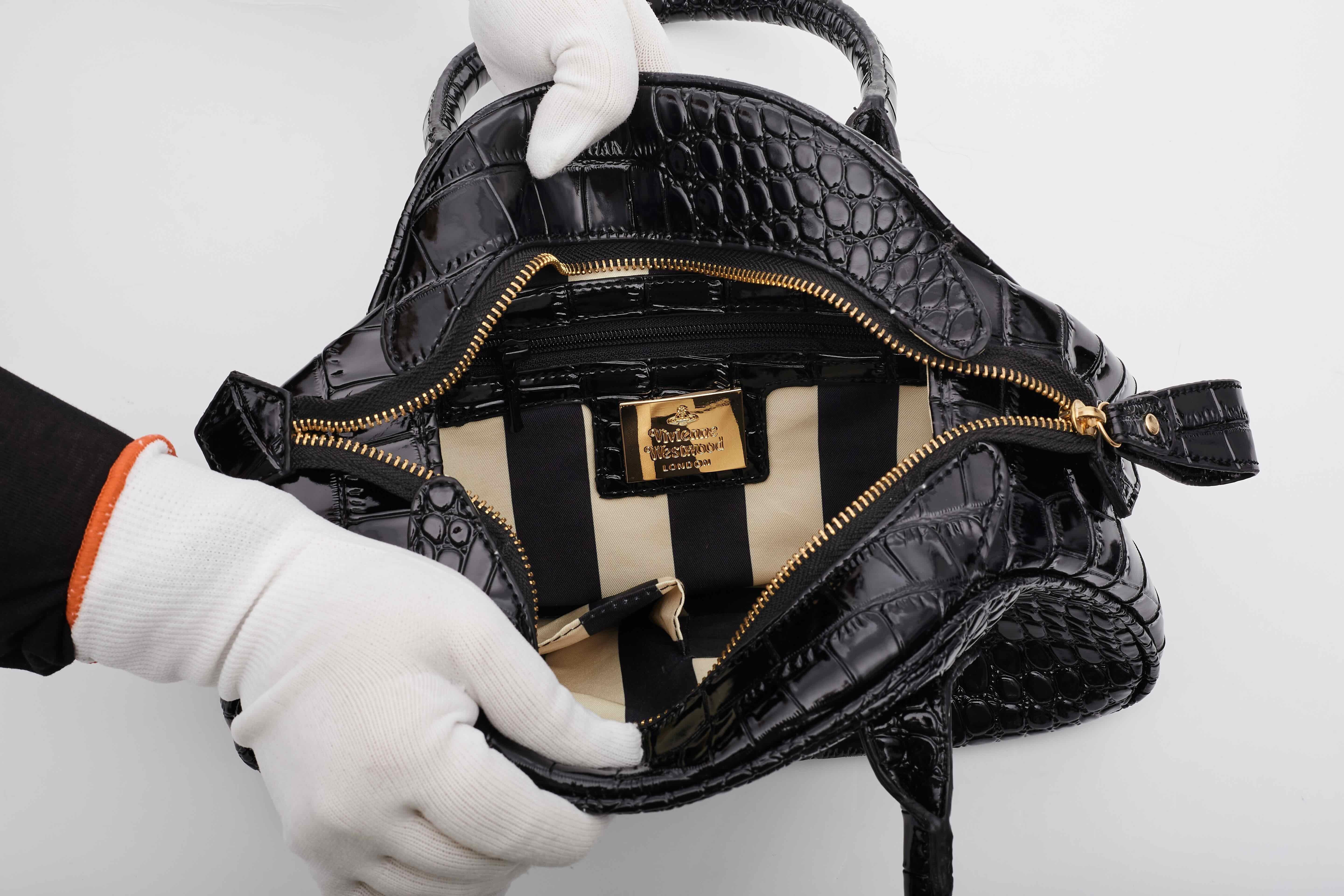 Vivienne Westwood Black Crocodile Chancery Handbag For Sale 4
