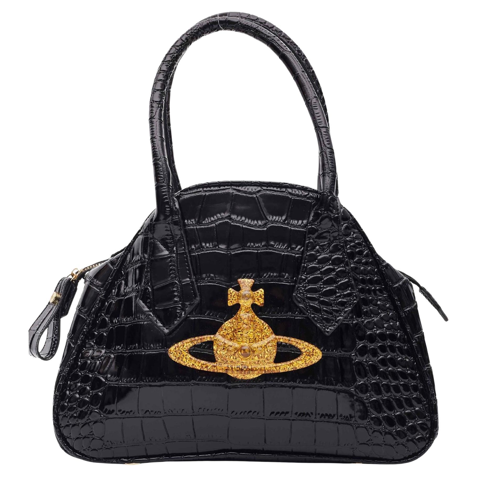 Vivienne Westwood Black Crocodile Chancery Handbag For Sale