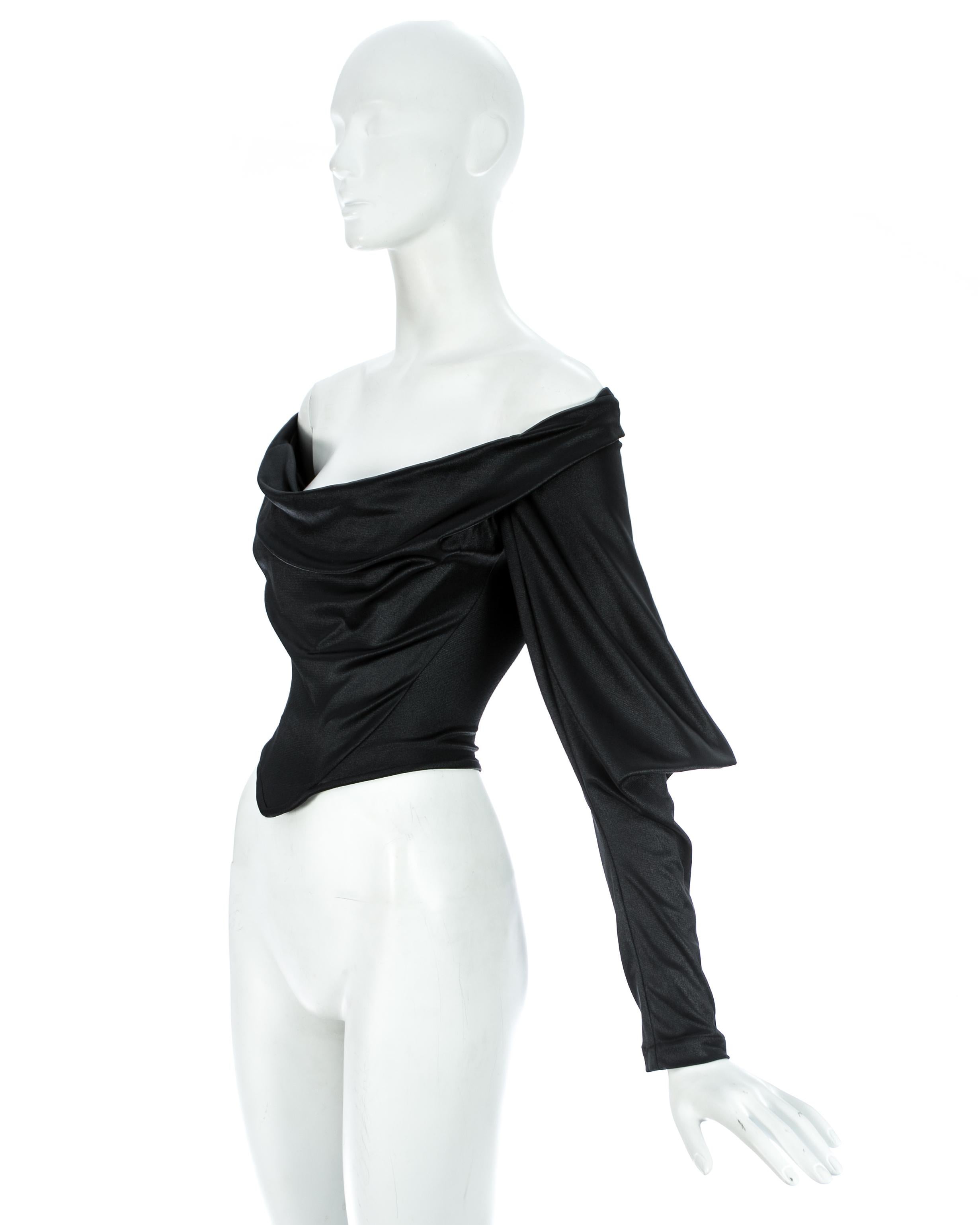 Black Vivienne Westwood black draped off the shoulder evening corset, ca. 1997