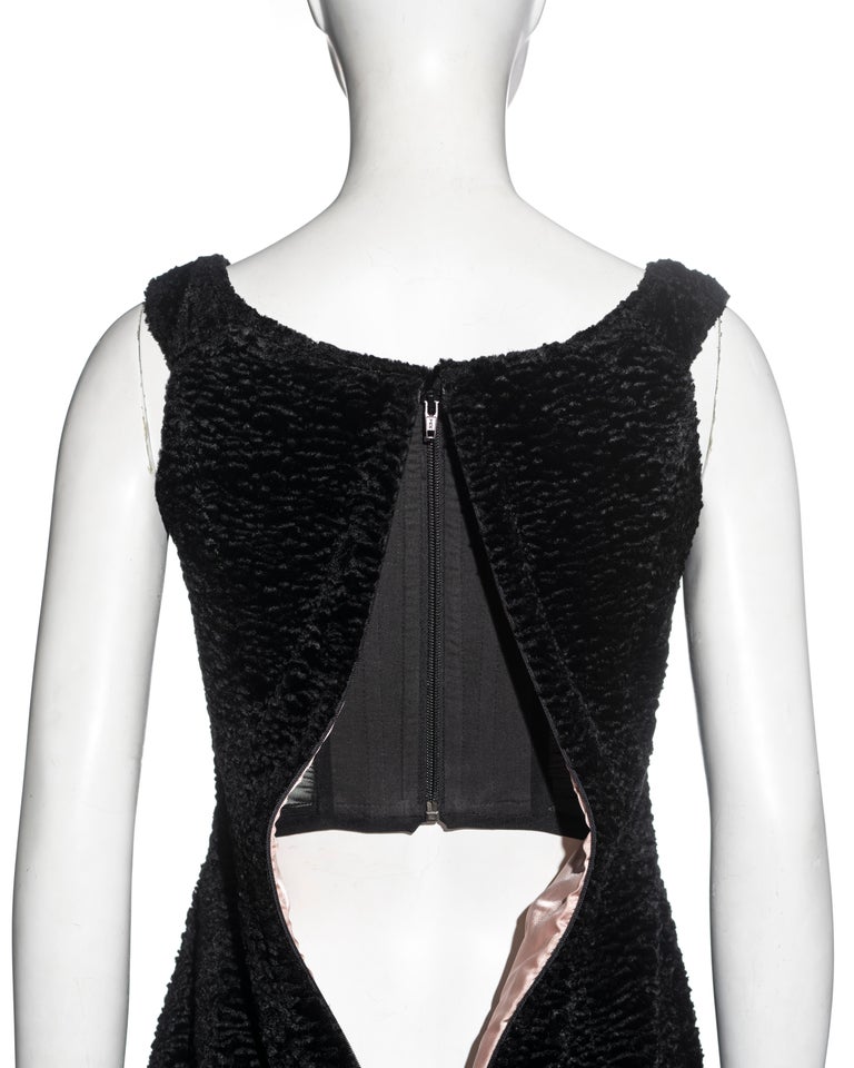 Vivienne Westwood black faux fur mini dress with built in corset, fw 1994 For Sale at 1stDibs