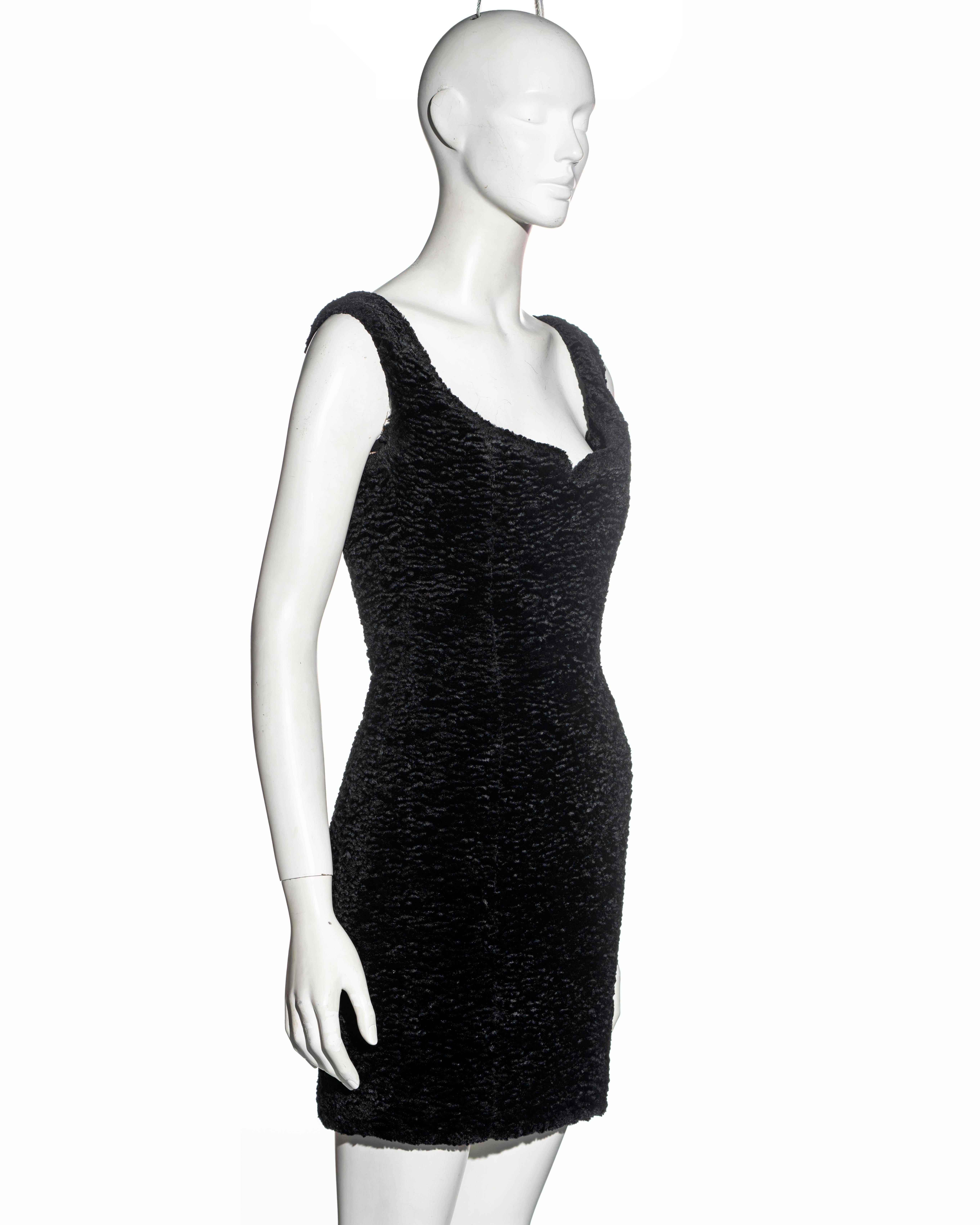 Vivienne Westwood black faux fur mini dress with built in corset, fw 1994 For Sale 1