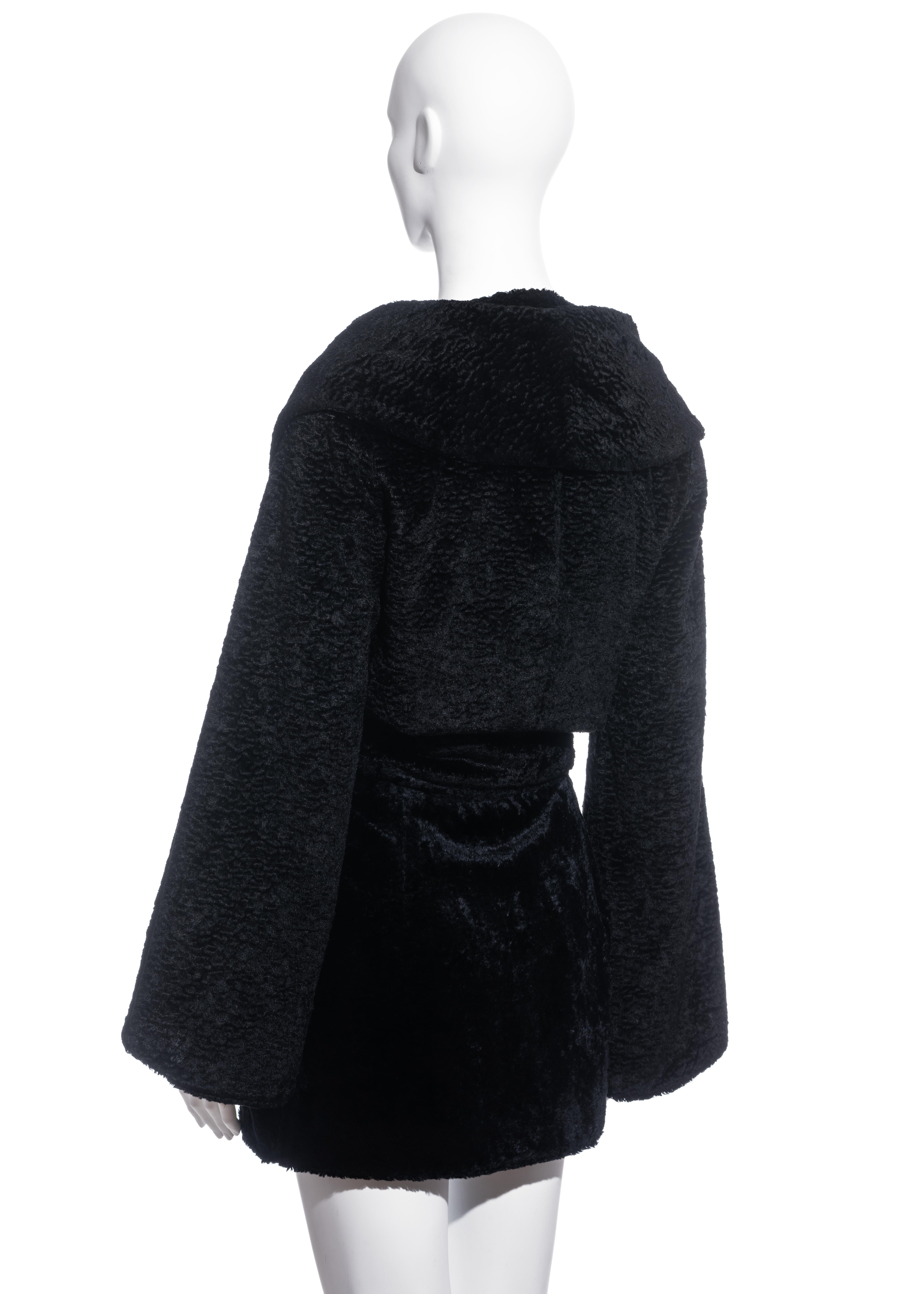 Vivienne Westwood black faux fur wrap jacket and mini skirt suit, fw 1994 For Sale 1