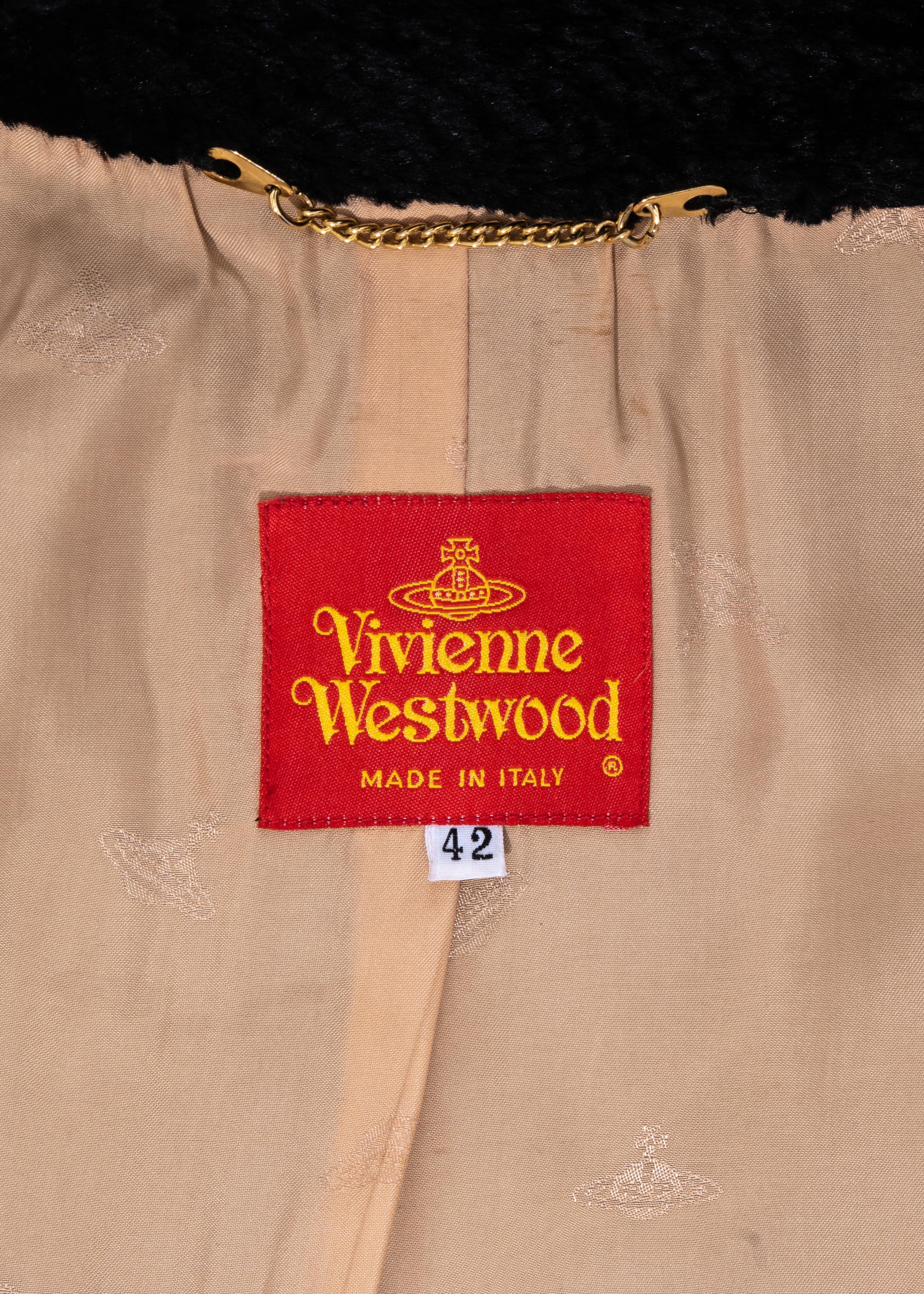 Vivienne Westwood black faux fur wrap jacket and mini skirt suit, fw 1994 For Sale 2