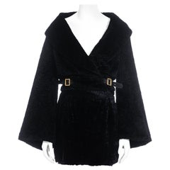Vintage Vivienne Westwood black faux fur wrap jacket and mini skirt suit, fw 1994