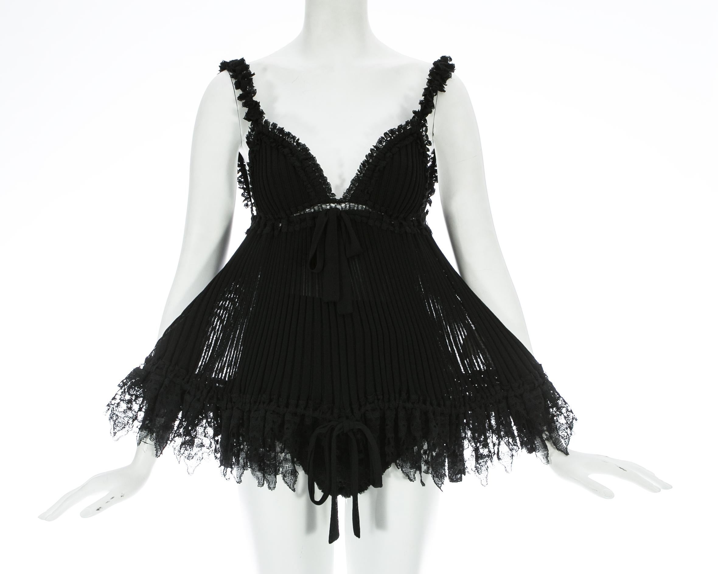 Black knitted lurex and lace babydoll vest and knickers set

Spring-Summer 1994