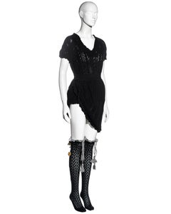 Vivienne Westwood black knitted sweater top, skirt and socks set, fw 1994