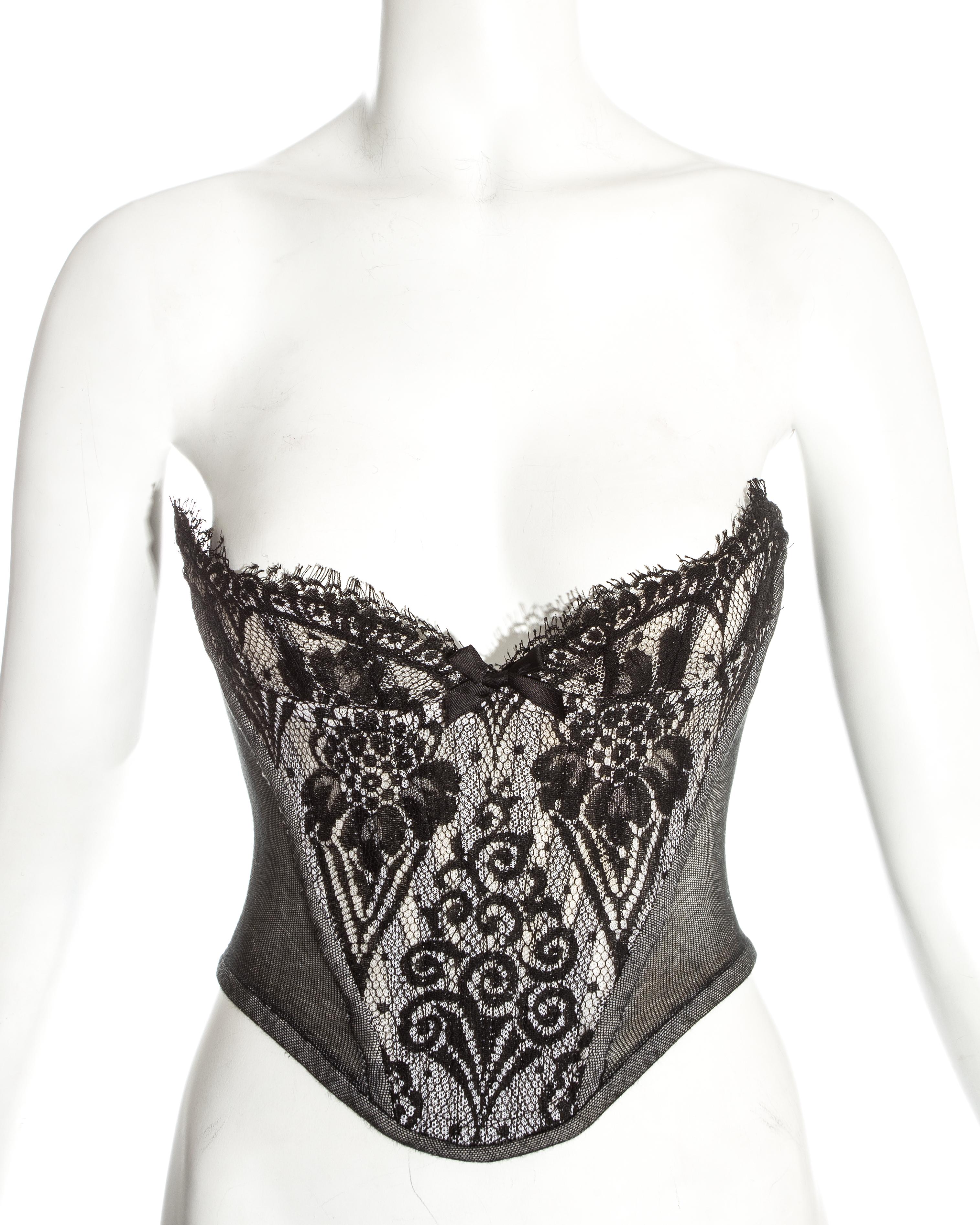 Vivienne Westwood black lace bustier corset with internal boning and low cleavage.

Fall-Winter 1994