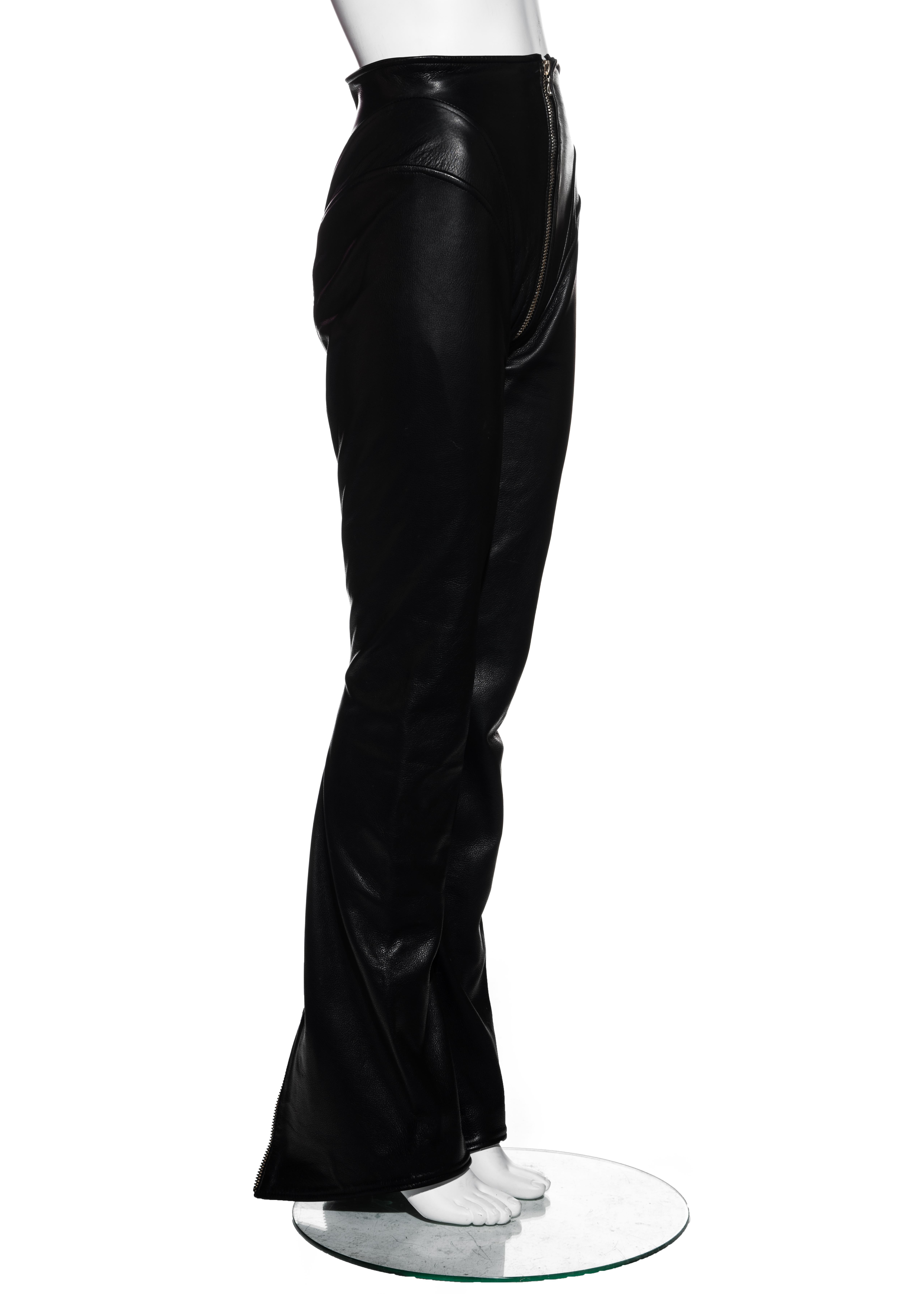 Vivienne Westwood black leather corseted pants with crotch zipper, fw 1997 In Excellent Condition For Sale In London, GB