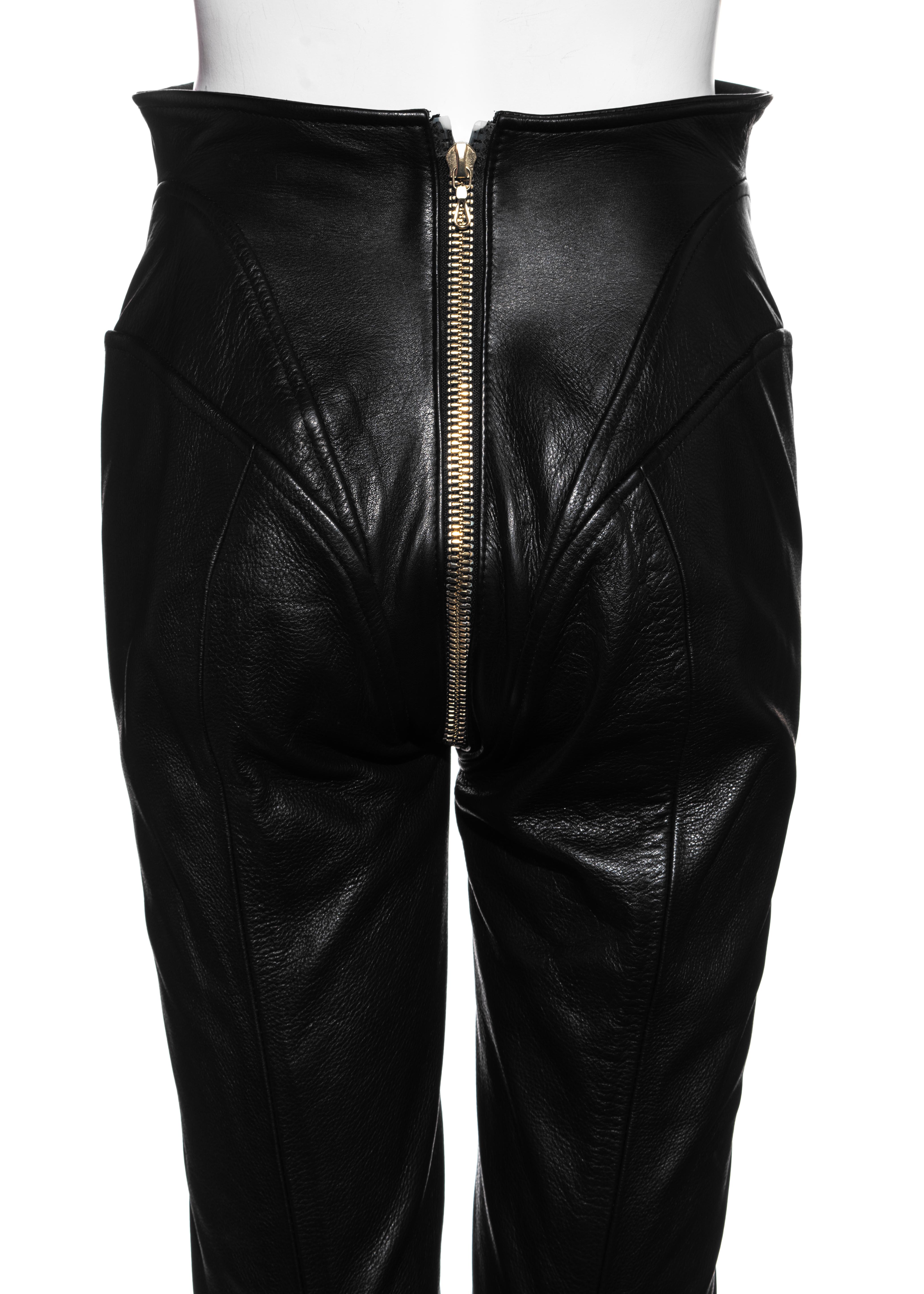 Women's Vivienne Westwood black leather corseted pants with crotch zipper, fw 1997 For Sale
