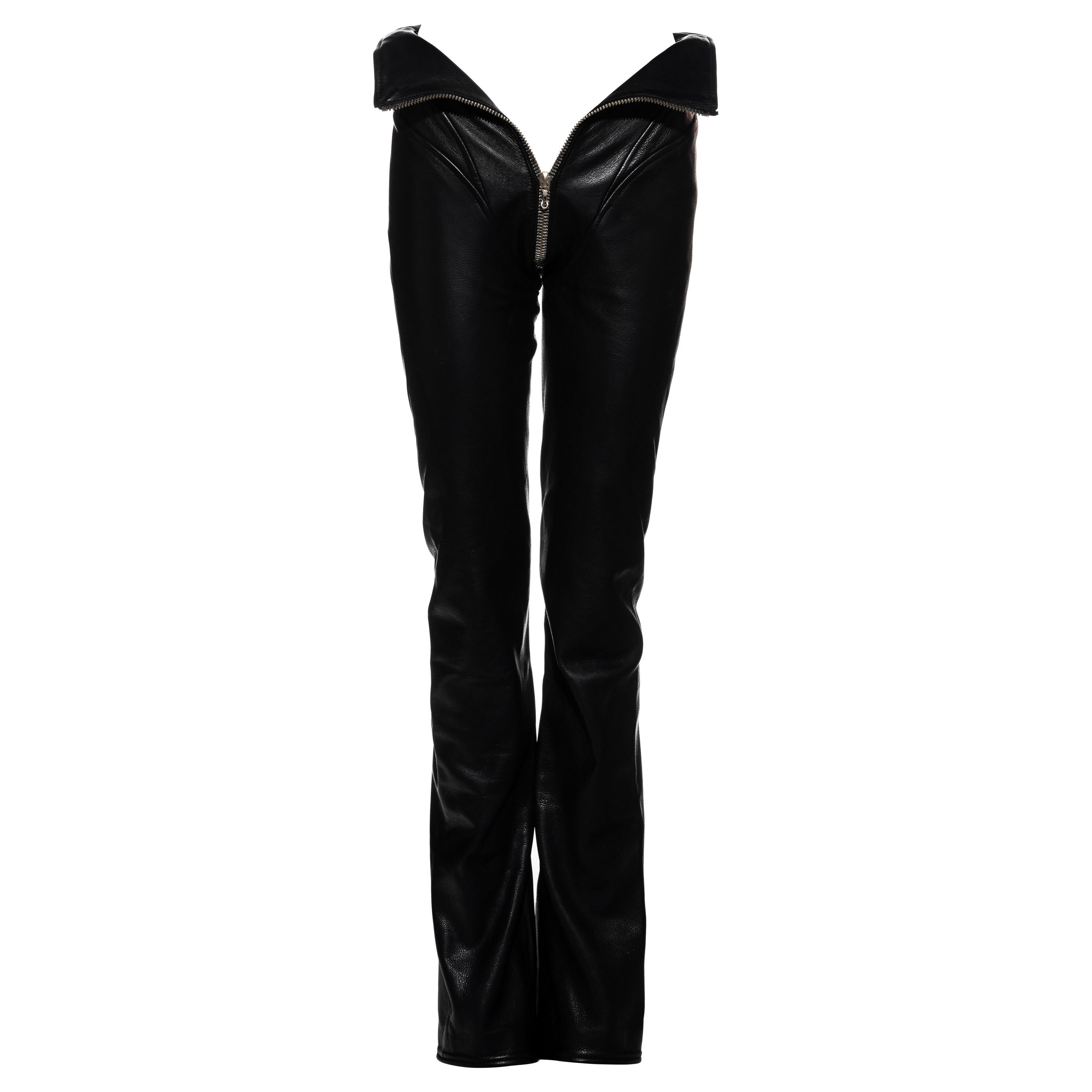 Vivienne Westwood black leather corseted pants with crotch zipper, fw 1997 For Sale