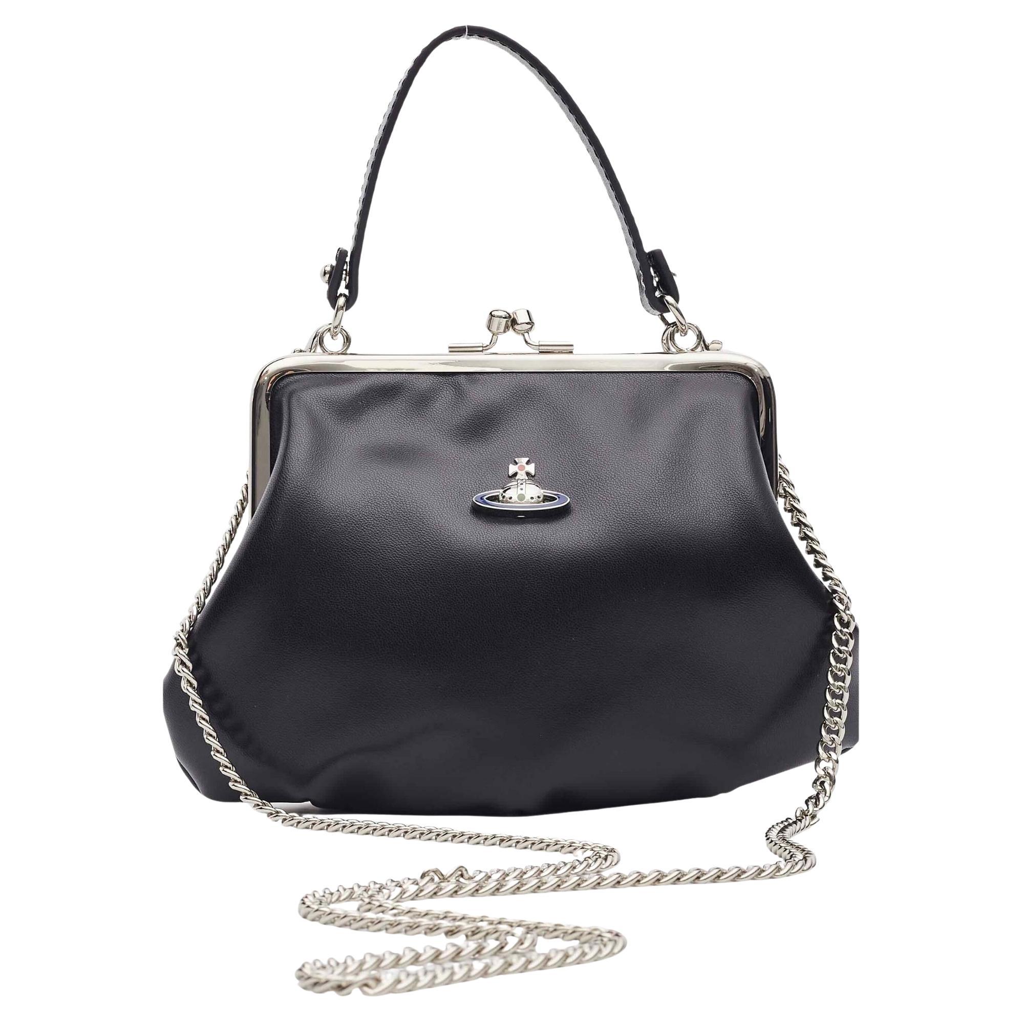 Vivienne Westwood Black Leather Granny Frame Bag For Sale