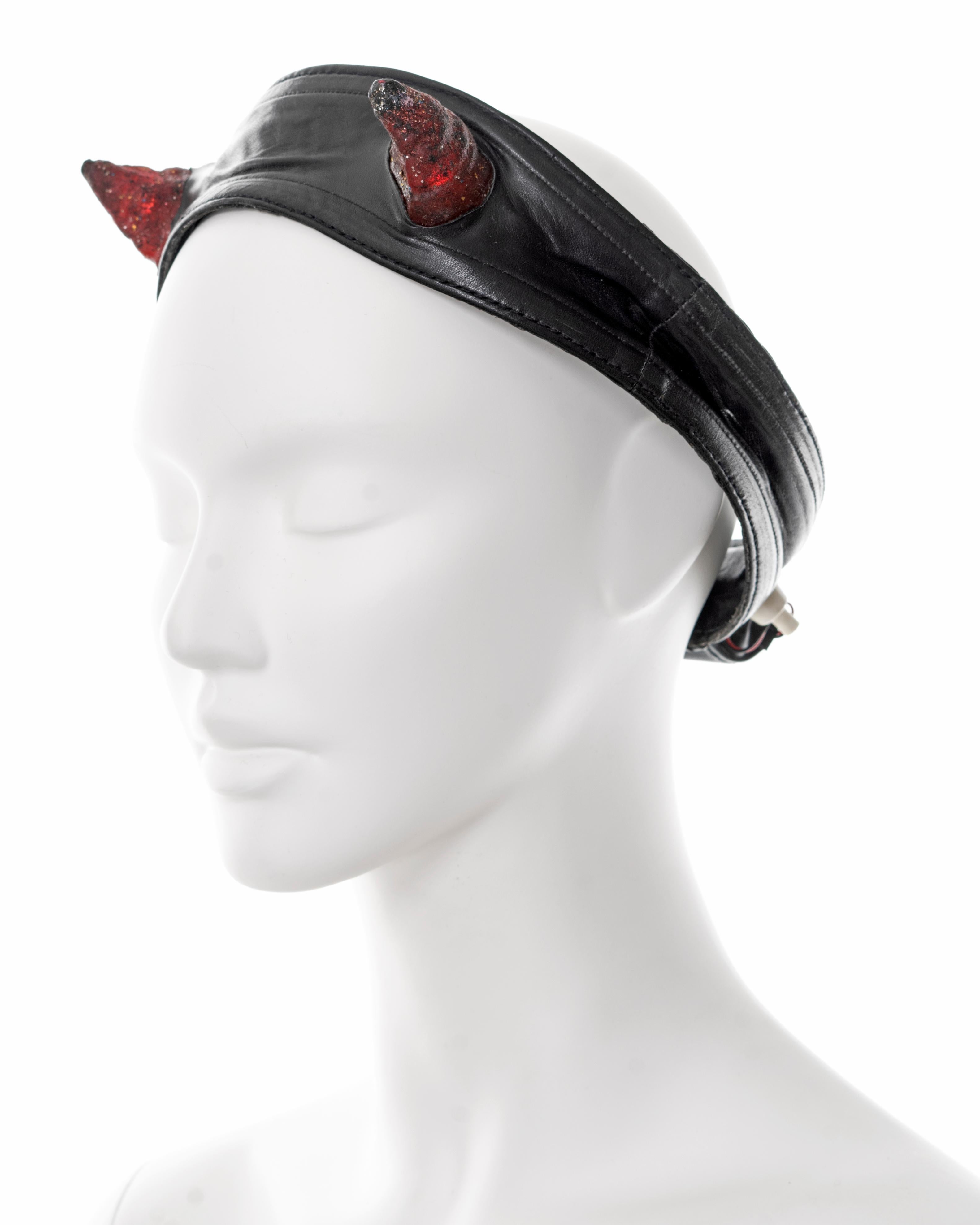 Vivienne Westwood black leather headband with light up Satyr horns, ss 1988 For Sale 3