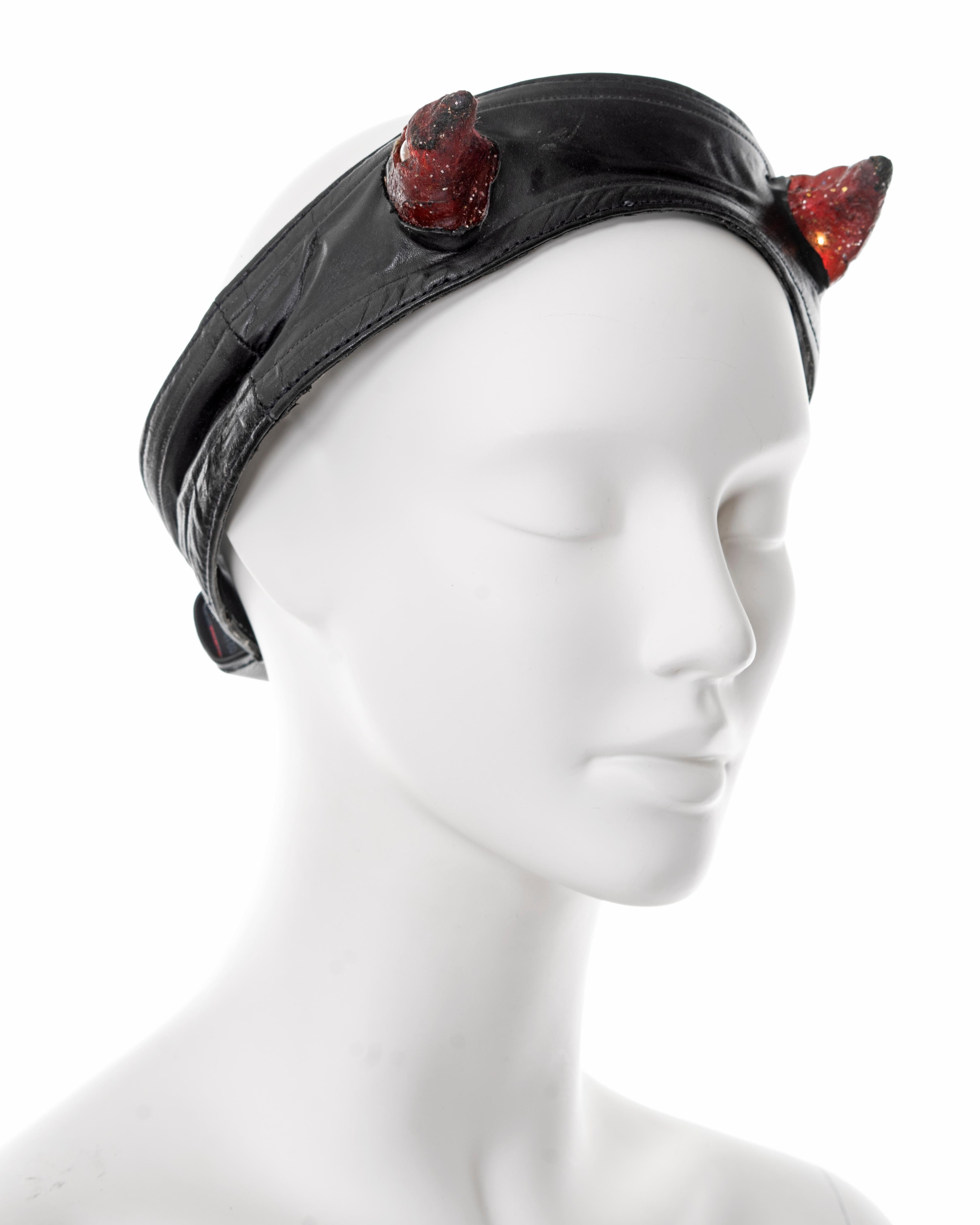 Vivienne Westwood black leather headband with light up Satyr horns, ss 1988 In Fair Condition For Sale In London, GB