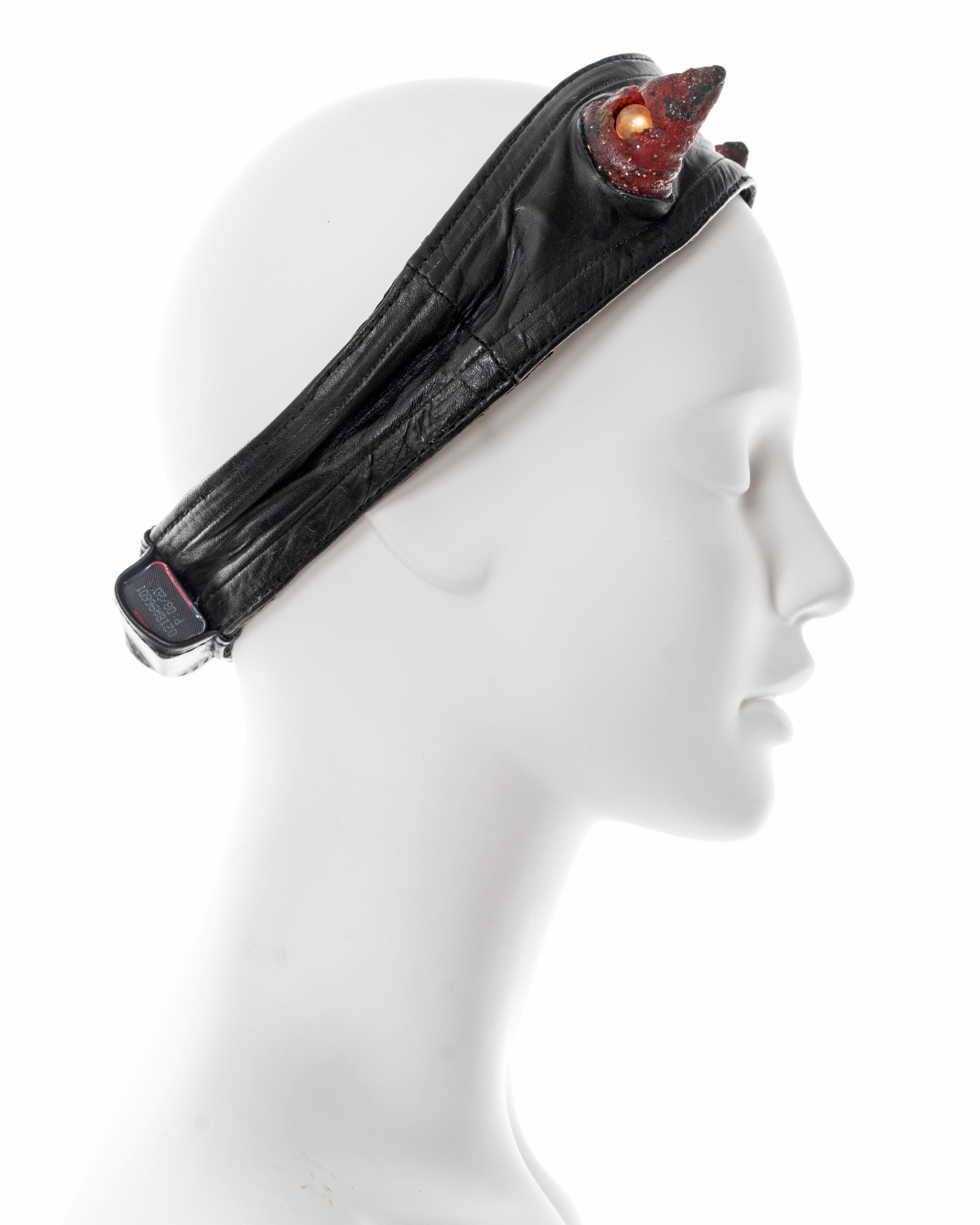 Women's or Men's Vivienne Westwood black leather headband with light up Satyr horns, ss 1988 For Sale