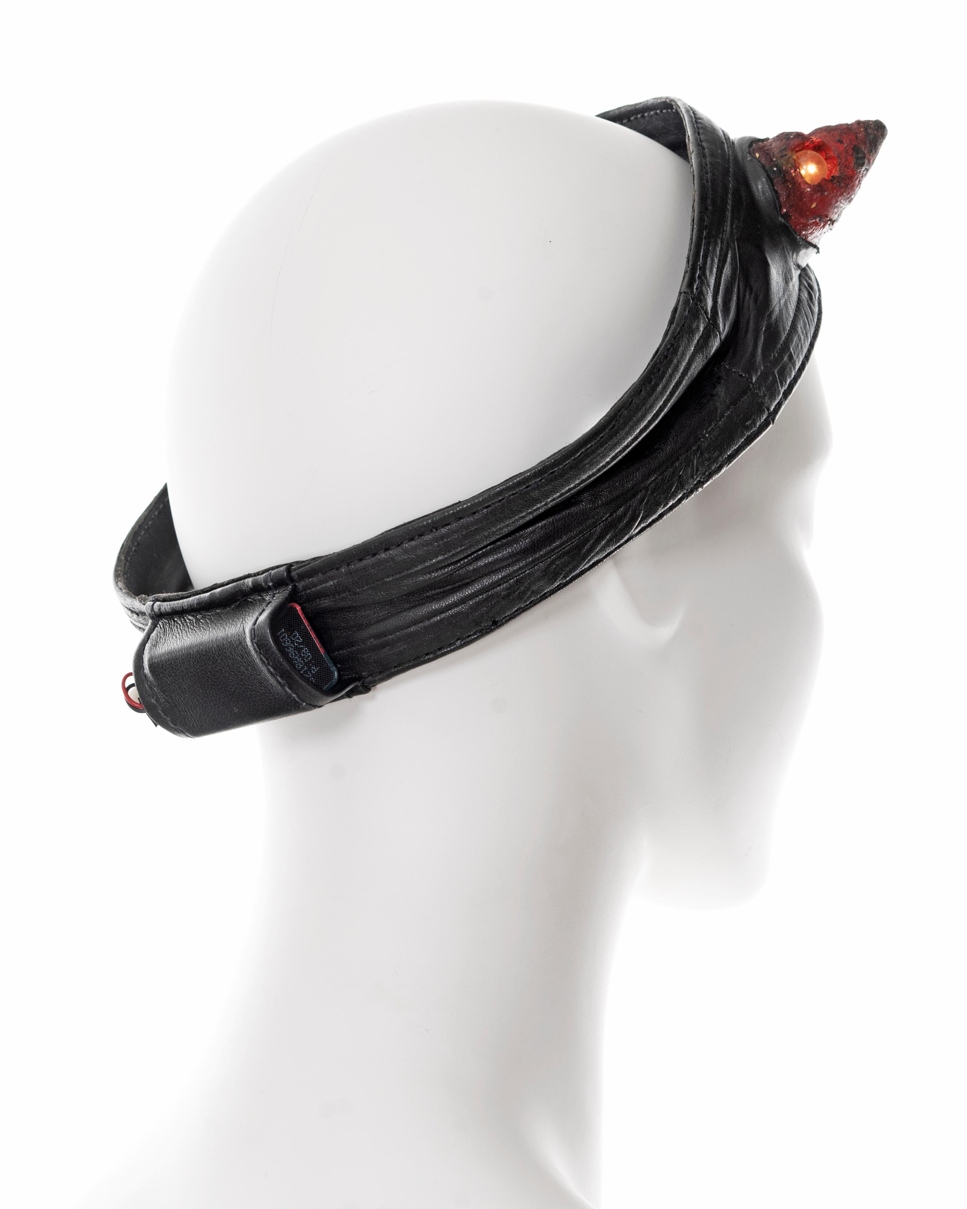 Vivienne Westwood black leather headband with light up Satyr horns, ss 1988 For Sale 1