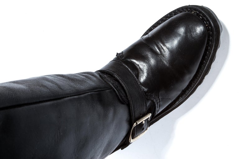 Black Vivienne Westwood black leather platform buckle boots, ss 1992 For Sale