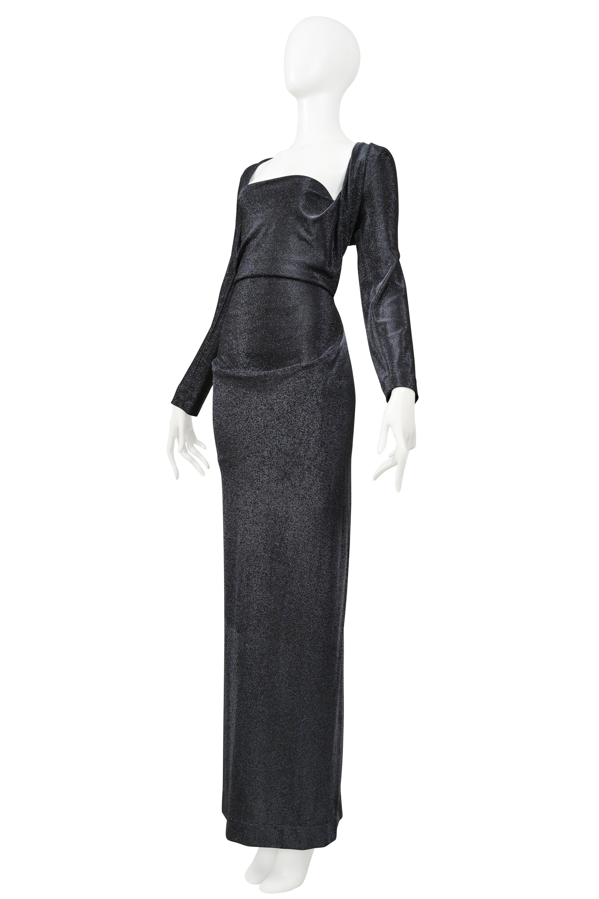 Vivienne Westwood Black Metallic Lurex Evening Gown with Draping In Excellent Condition For Sale In Los Angeles, CA