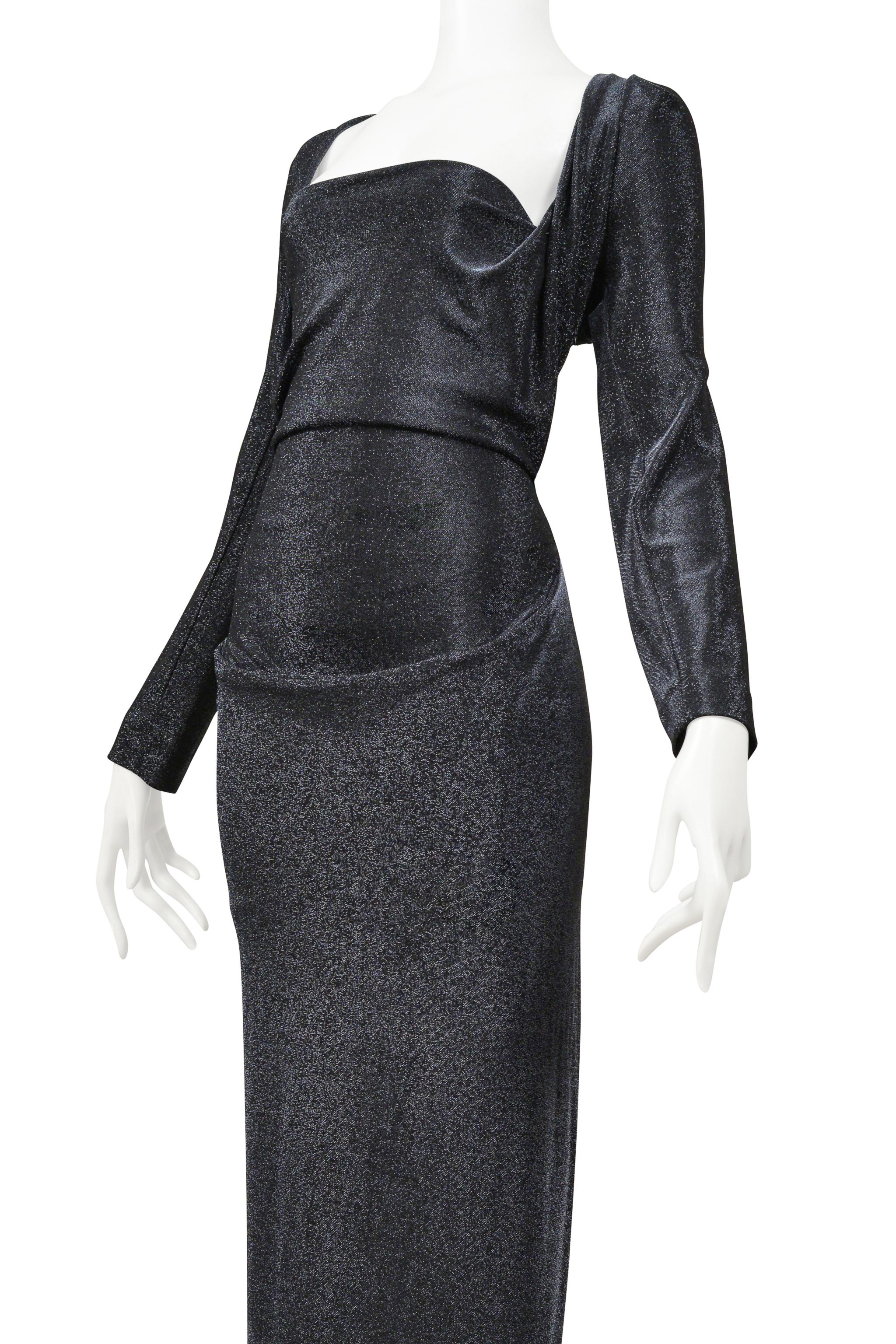 Women's Vivienne Westwood Black Metallic Lurex Evening Gown with Draping For Sale