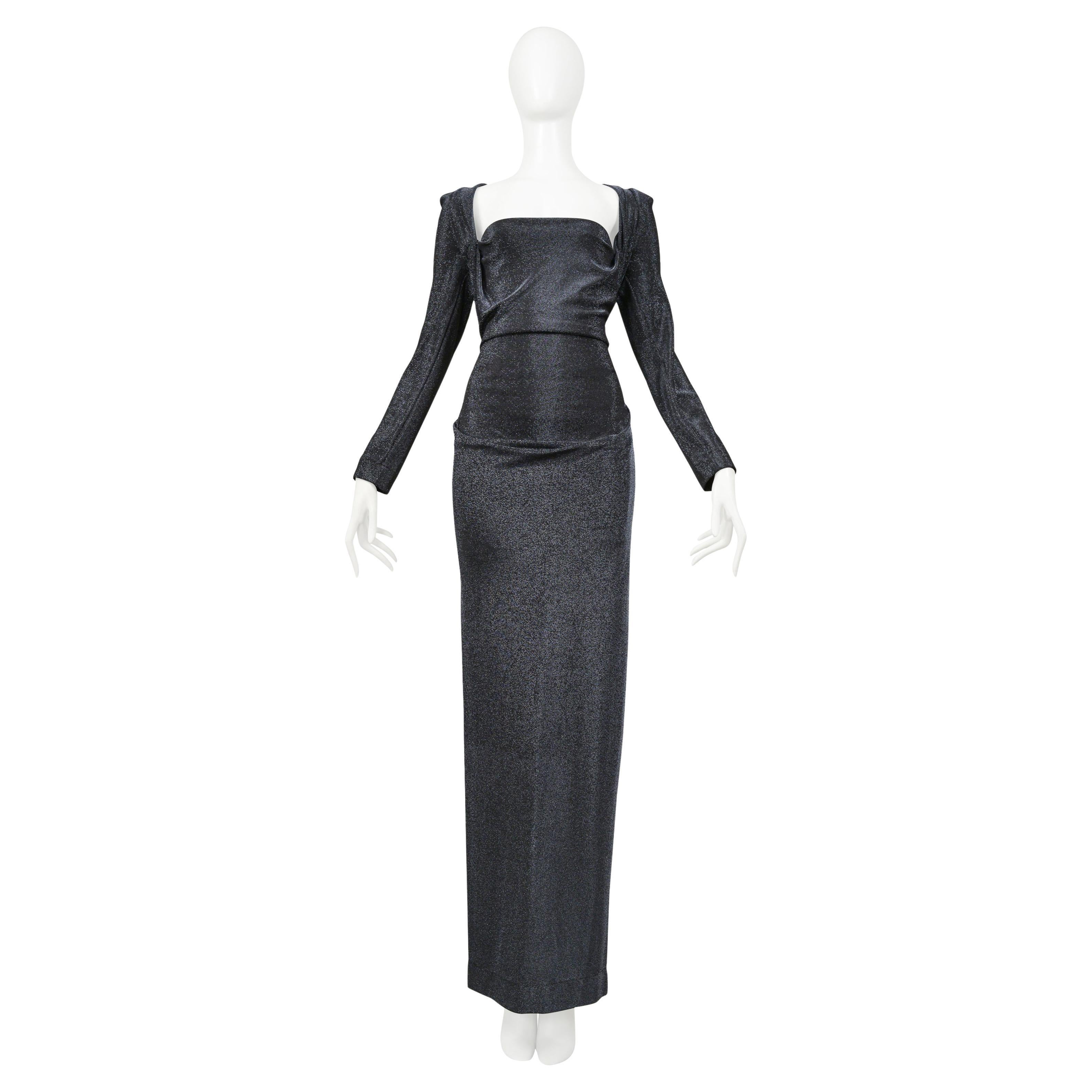 Vivienne Westwood Black Metallic Lurex Evening Gown with Draping For Sale