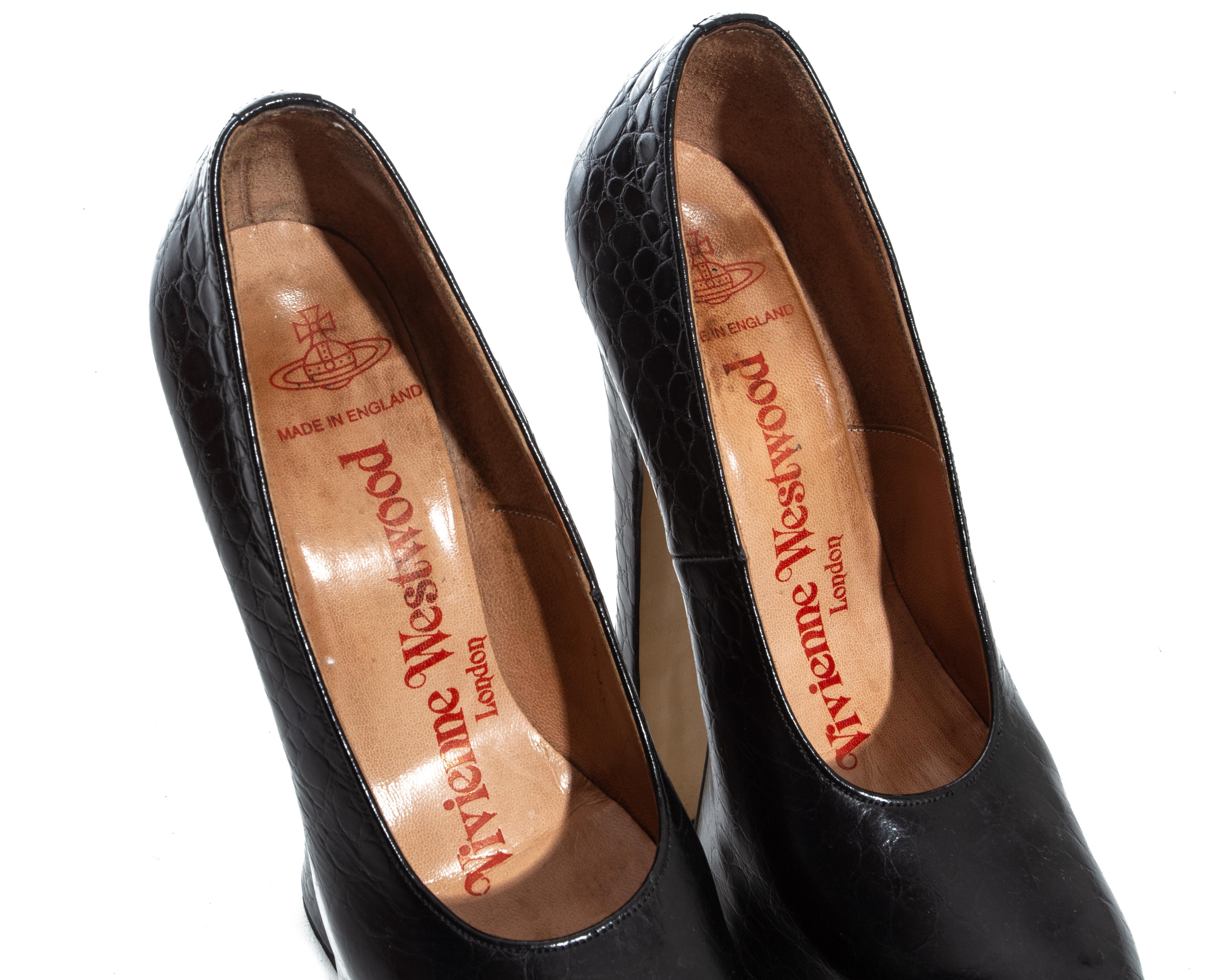 Vivienne Westwood black mock crock super elevated court shoe, fw 1993  In Good Condition In London, GB