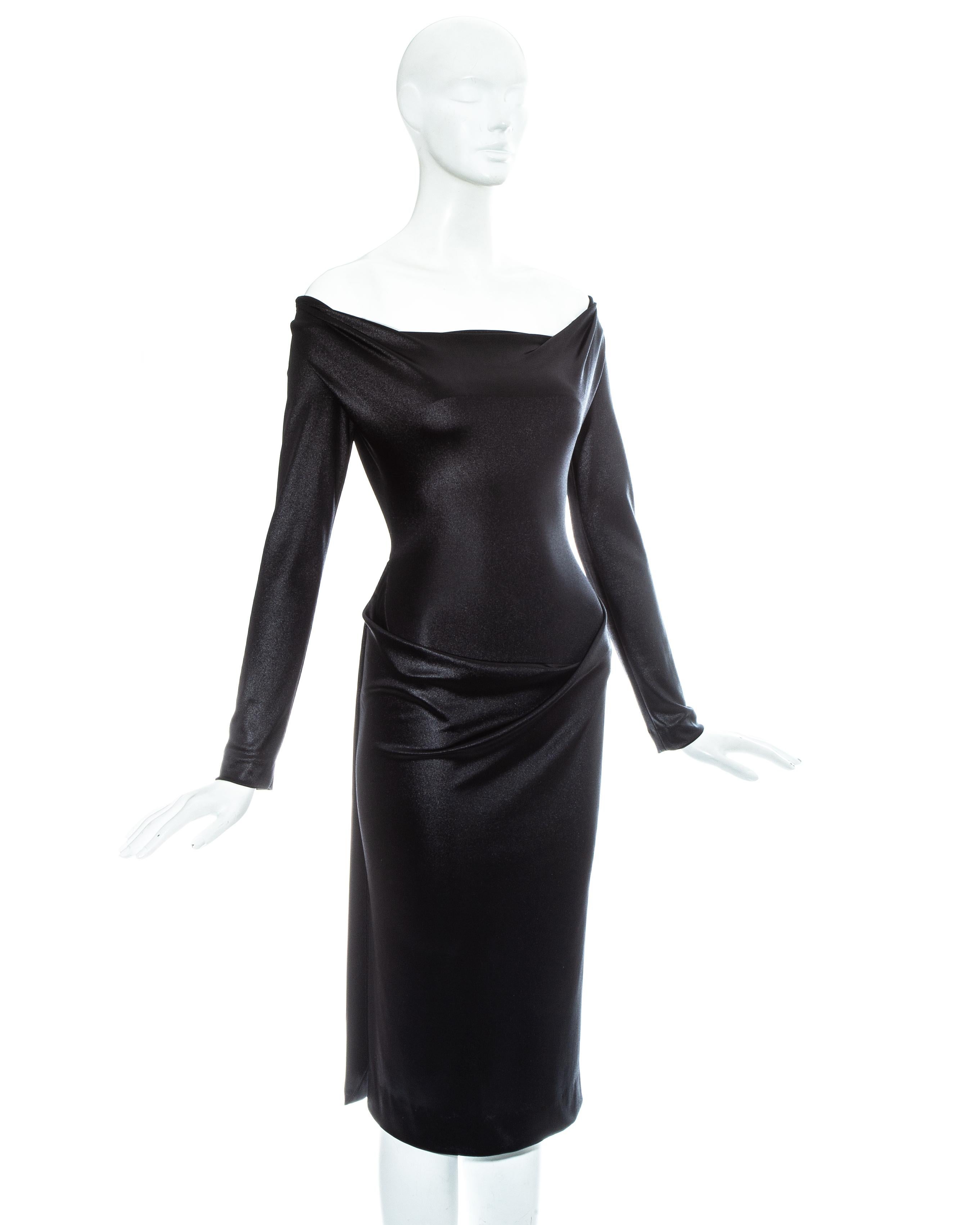 Vivienne Westwood black nylon jersey draped off shoulder evening dress, fw 1997 In Excellent Condition In London, GB