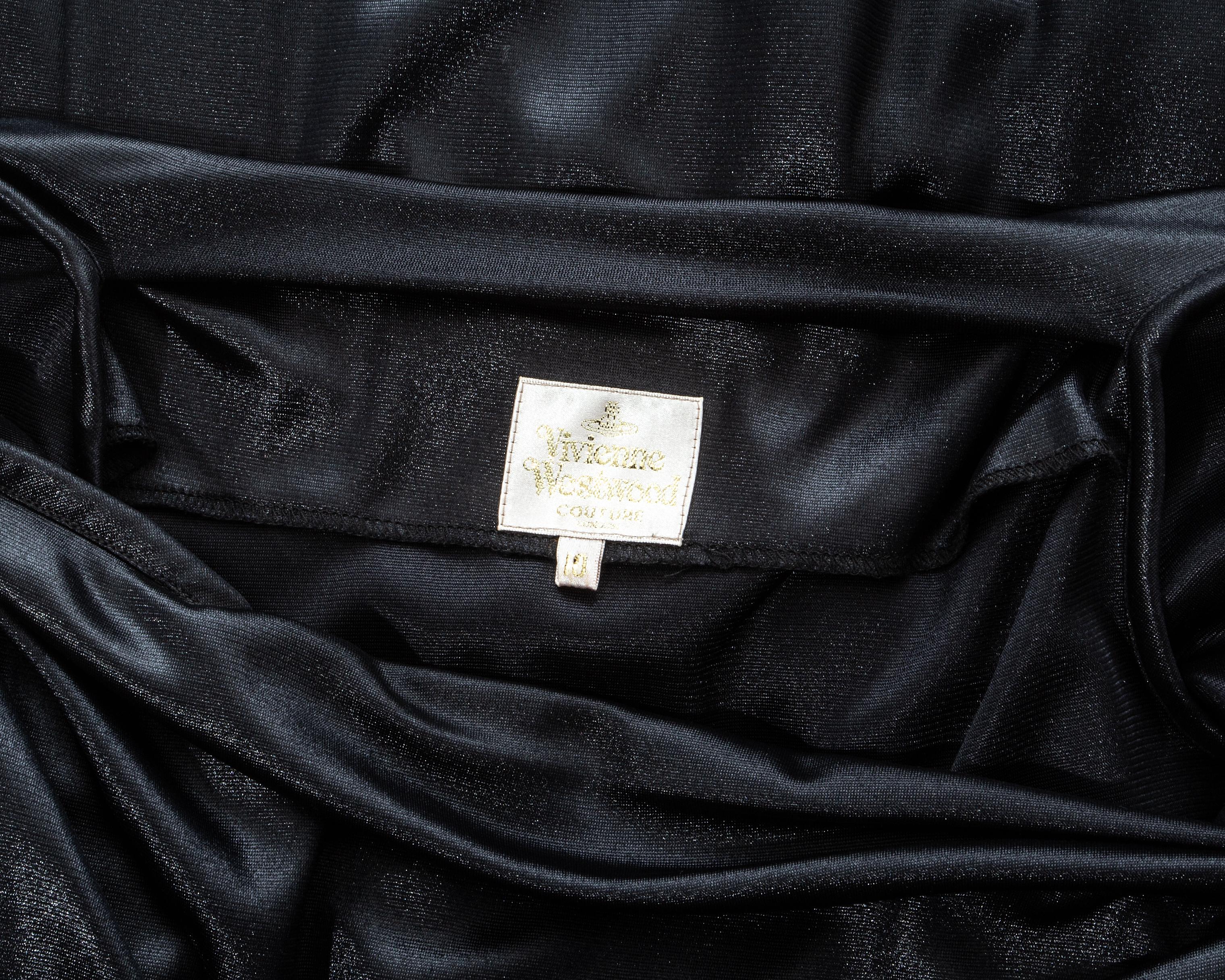 Vivienne Westwood black nylon jersey draped off shoulder evening dress, fw 1997 4