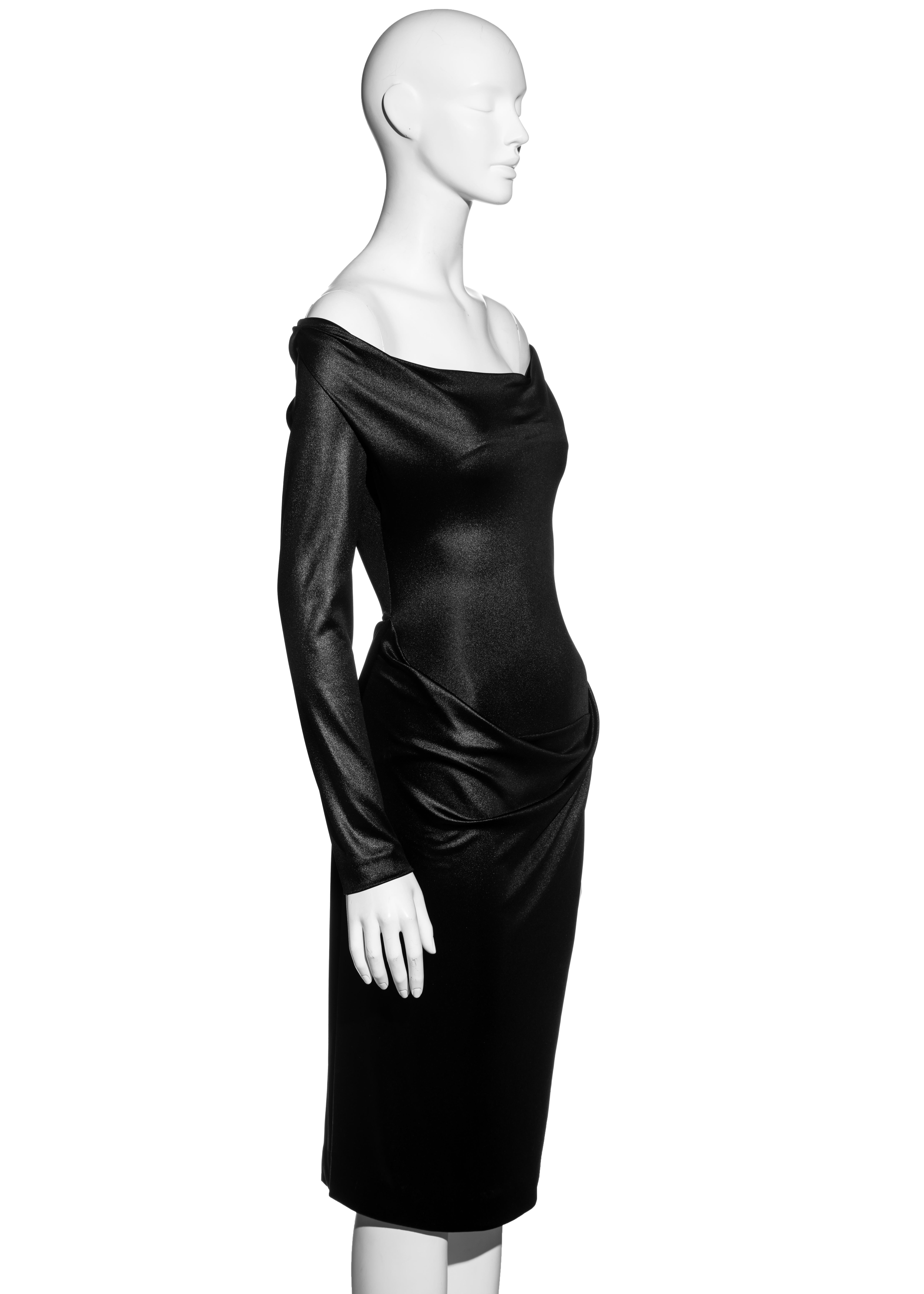 Black Vivienne Westwood black nylon off shoulder draped evening dress, fw 1997 For Sale