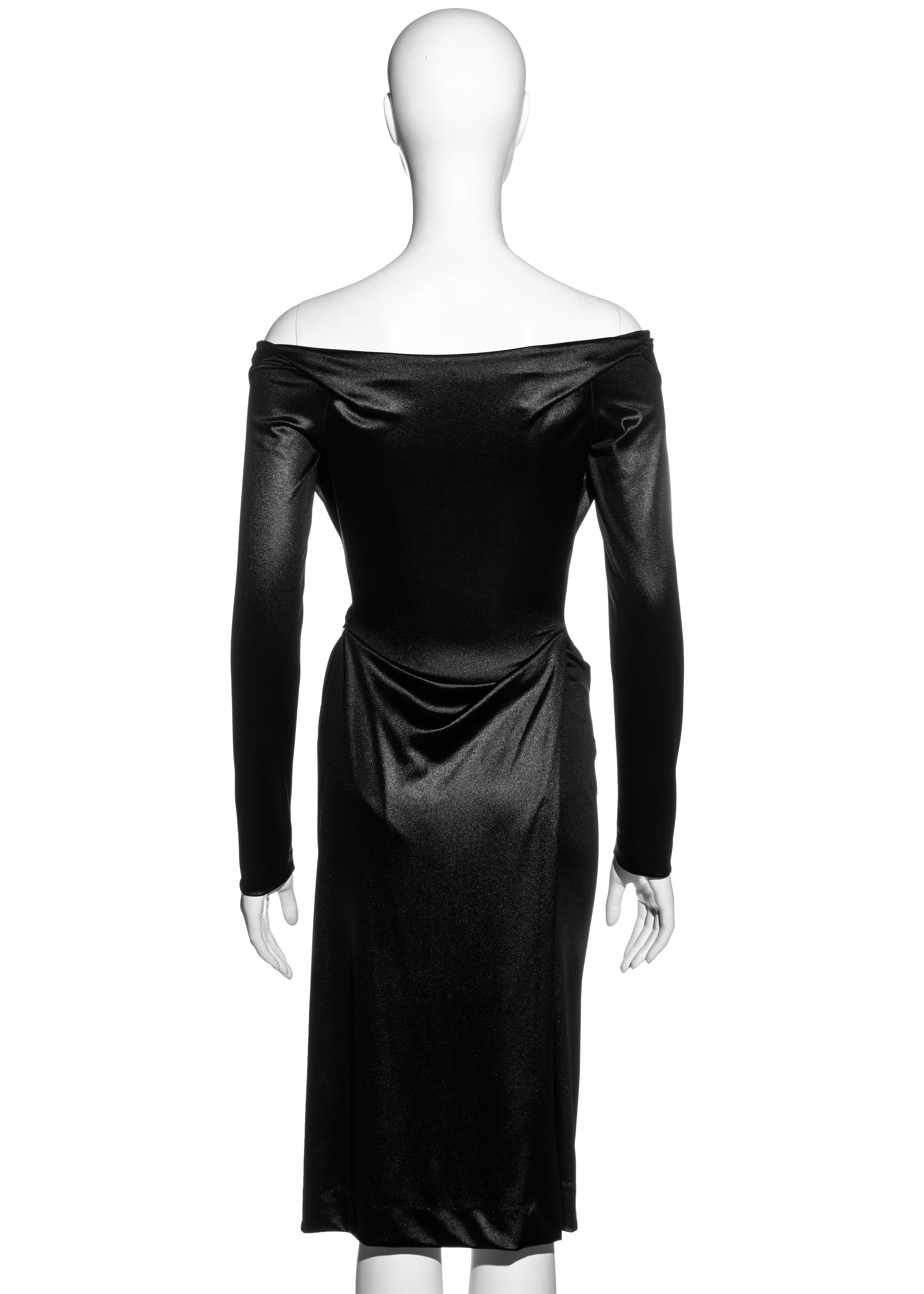 Women's Vivienne Westwood black nylon off shoulder draped evening dress, fw 1997 For Sale
