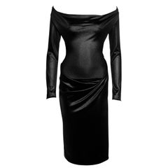 Retro Vivienne Westwood black nylon off shoulder draped evening dress, fw 1997