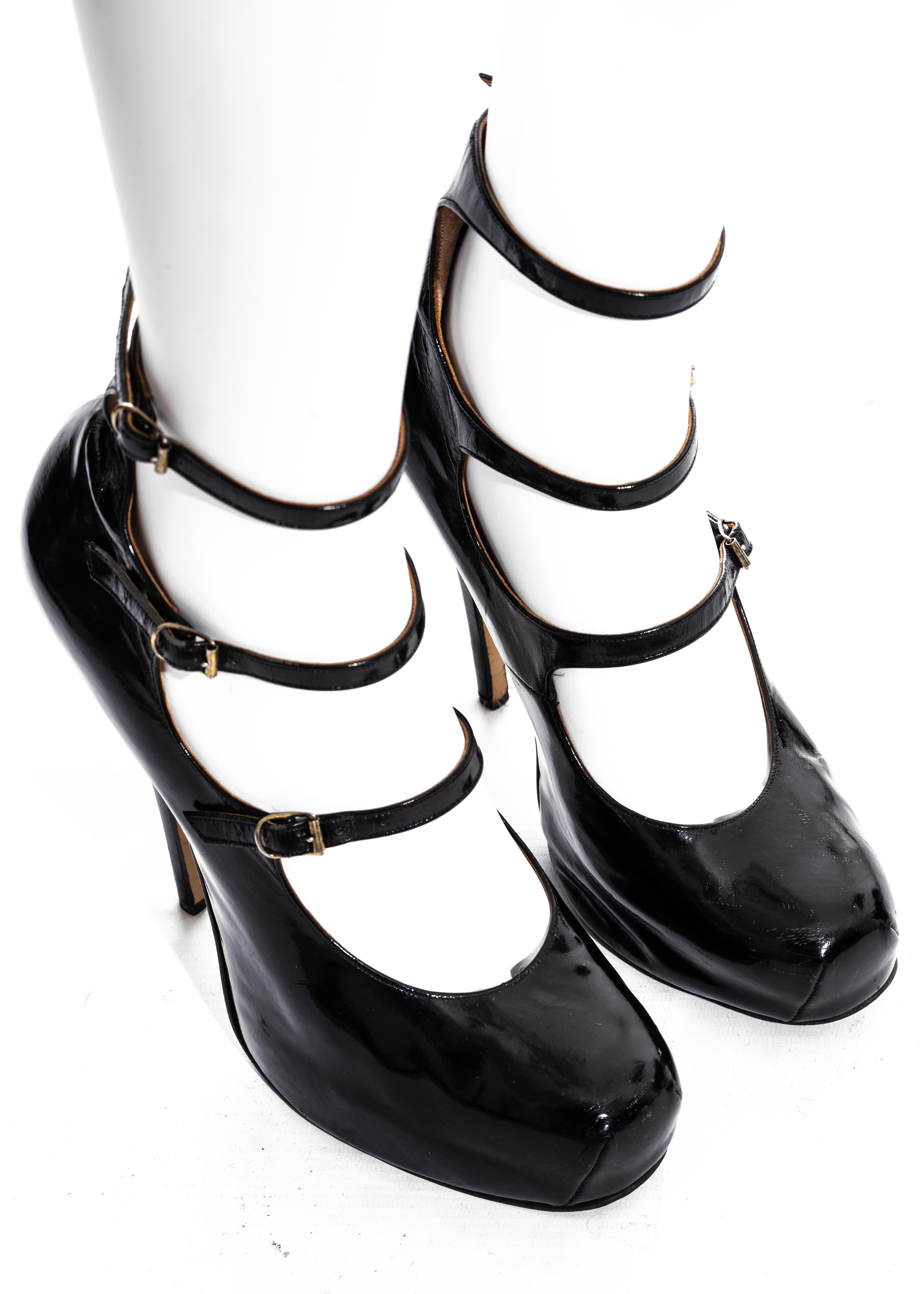 Vivienne Westwood black patent leather three strap platform pumps, fw 1994 In Good Condition In London, GB