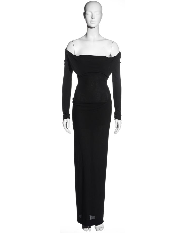 Vivienne Westwood black rayon off-shoulder draped evening maxi dress, fw 1997 In Excellent Condition In London, GB