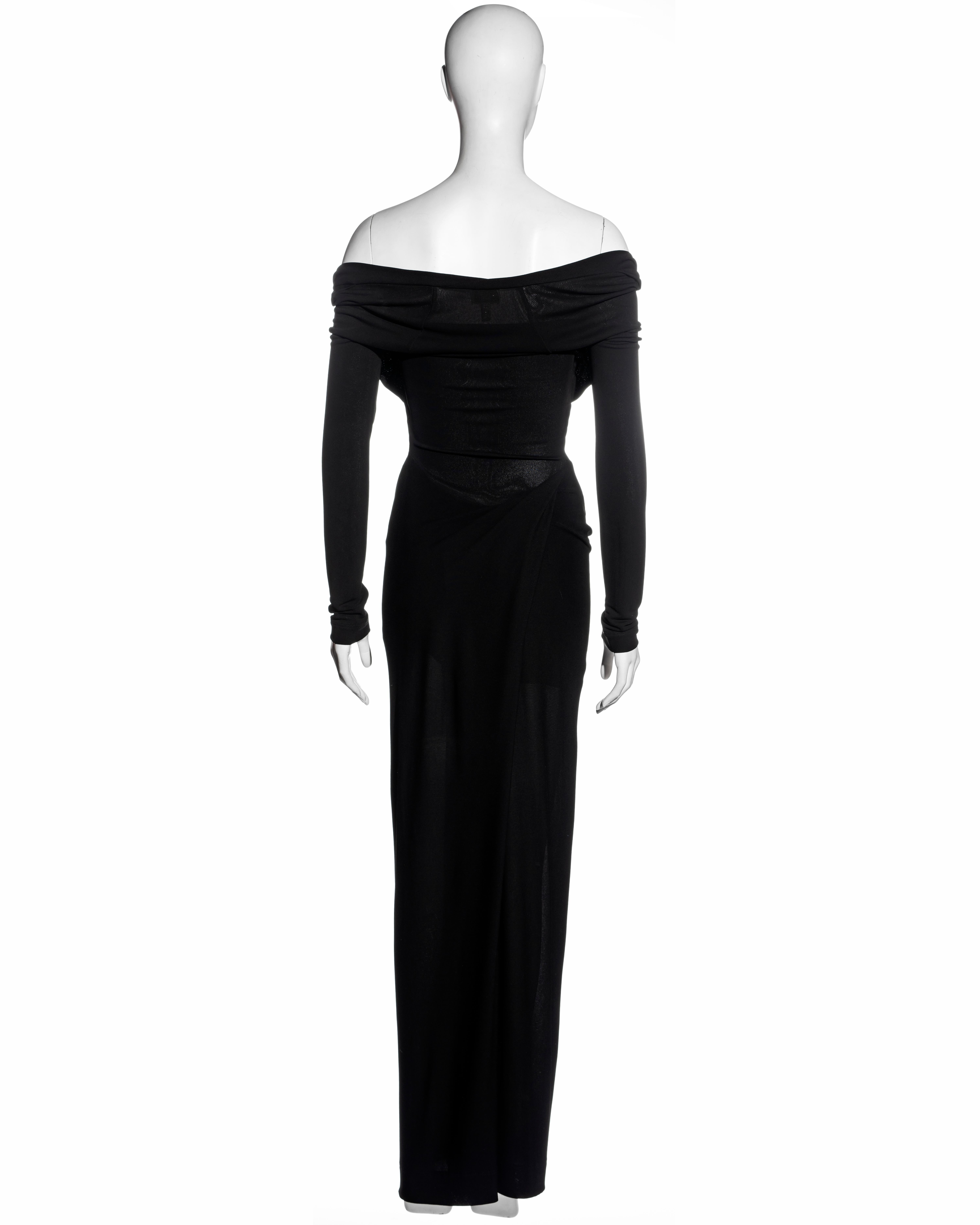 Black Vivienne Westwood black rayon off-shoulder draped evening maxi dress, fw 1997