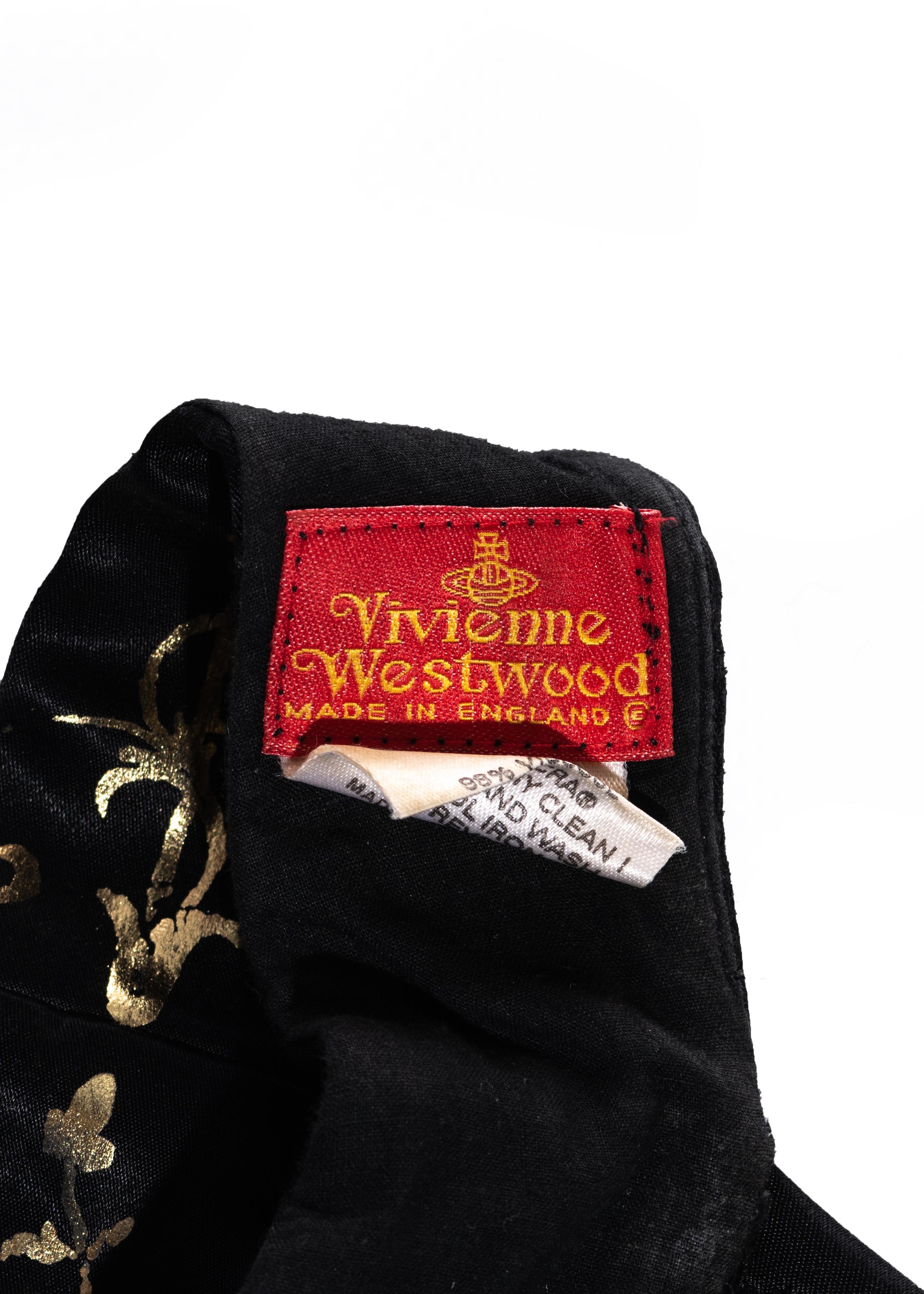 Vivienne Westwood black satin corset with metallic gold pattern, ss 1992 In Good Condition For Sale In London, GB