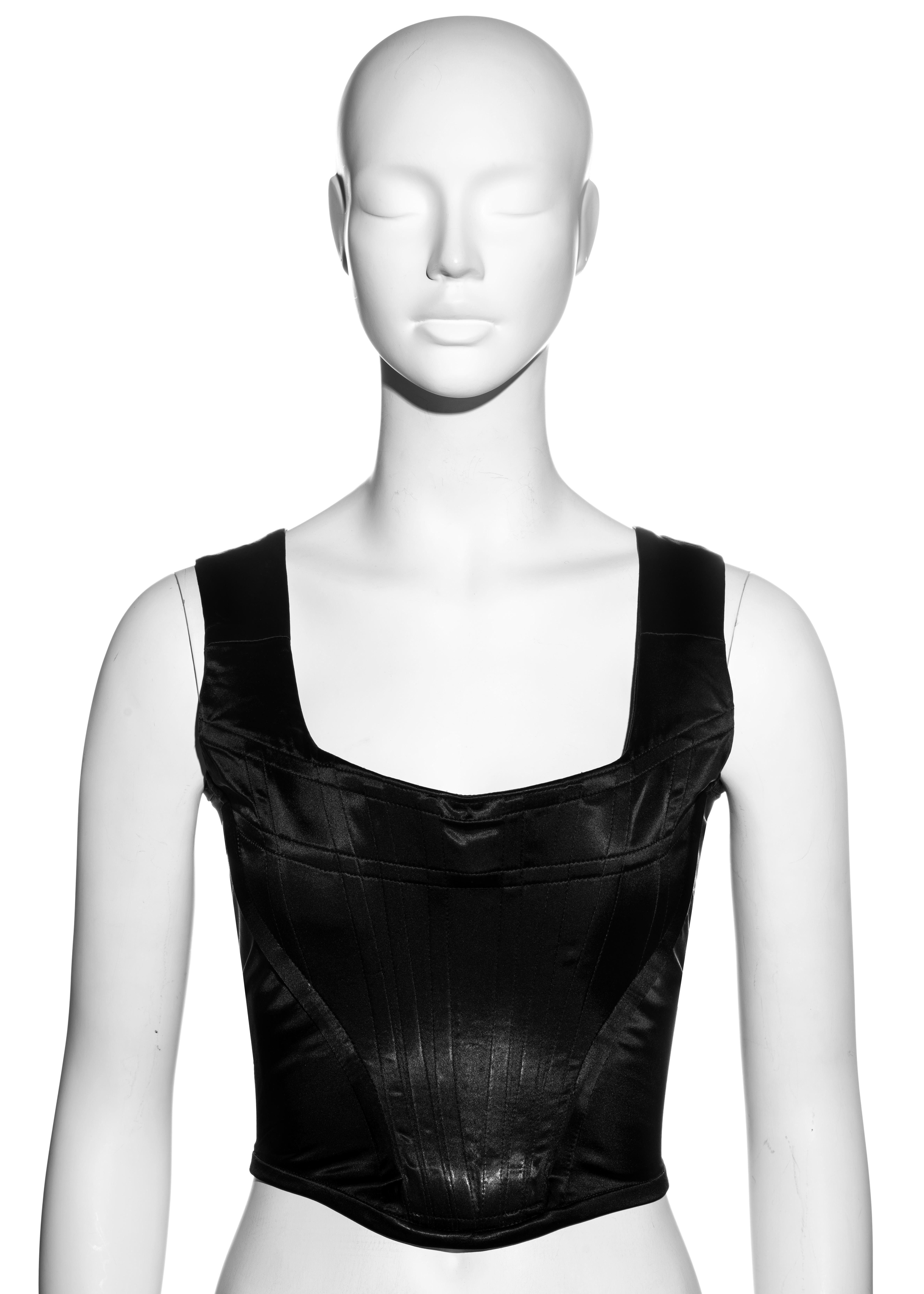 ▪ Vivienne Westwood black satin evening corset
▪ Boning designed to cinch the waist and push breasts up 
▪ Back zip fastening
▪ FR 38 - UK 10 - US 6 (runs small)
▪ c. 1994-1998